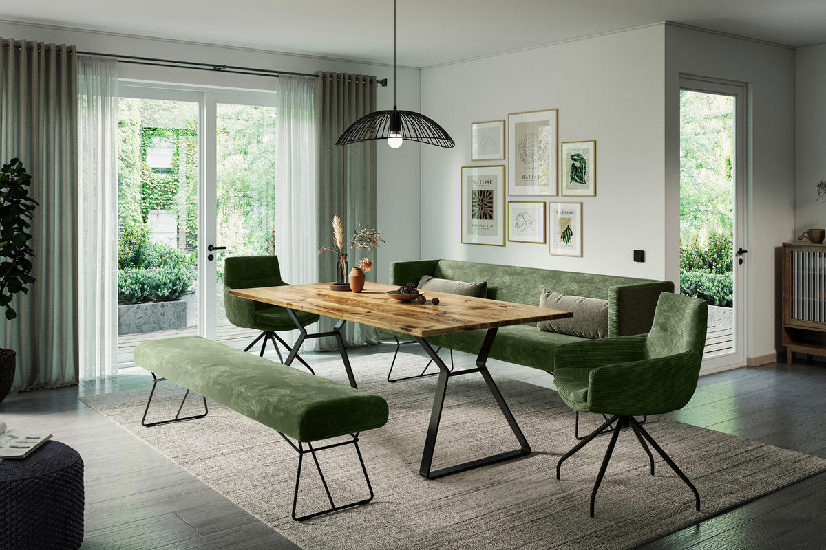 ESSTISCH 200/100/76 cm Echtholz  Holz, Metall in verschiedenen Größen erhältlich rechteckig Schwarz, Eichefarben  - Eichefarben/Schwarz, Design, Holz/Metall (200/100/76cm) - Musterring