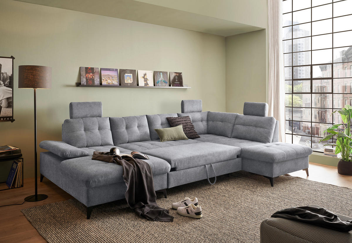 WOHNLANDSCHAFT in Webstoff Grau  - Schwarz/Grau, Konventionell, Kunststoff/Textil (170/324/218cm) - MID.YOU