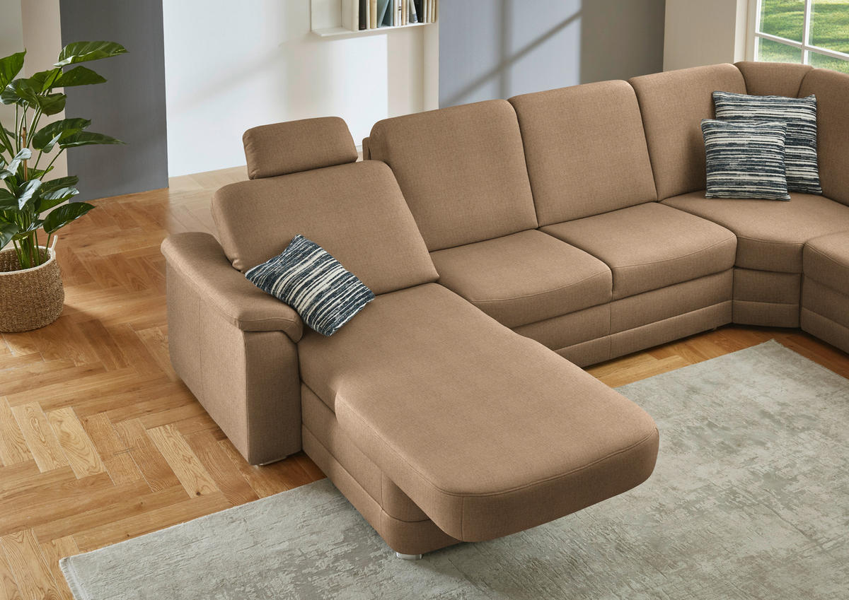 WOHNLANDSCHAFT  in Chenille Altrosa, Hellbraun  - Hellbraun/Alufarben, KONVENTIONELL, Holz/Textil (160/329/235cm) - Beldomo Comfort