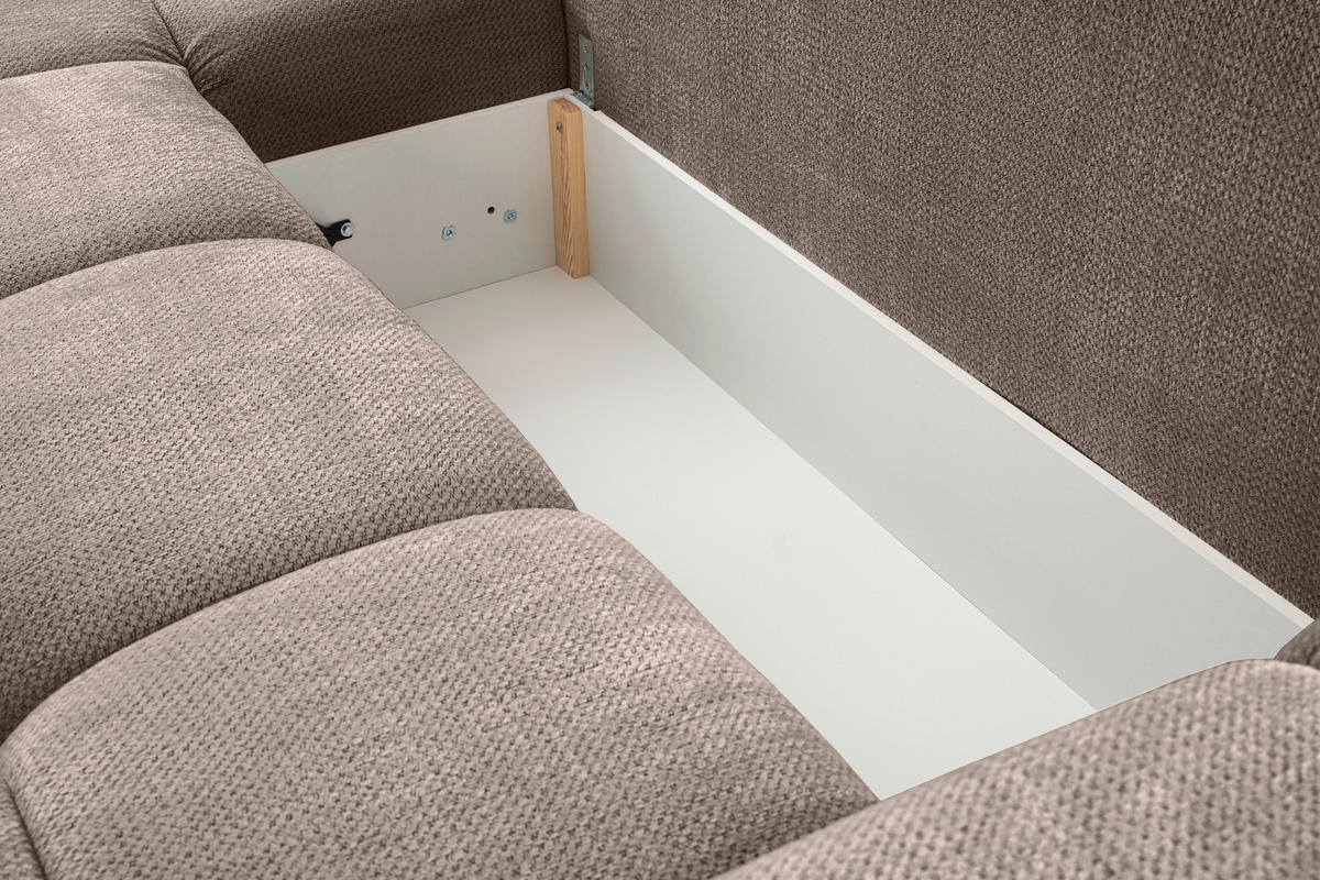 ECKSOFA Beige Chenille  - Beige/Schwarz, Design, Textil/Metall (173/299cm) - Stylife