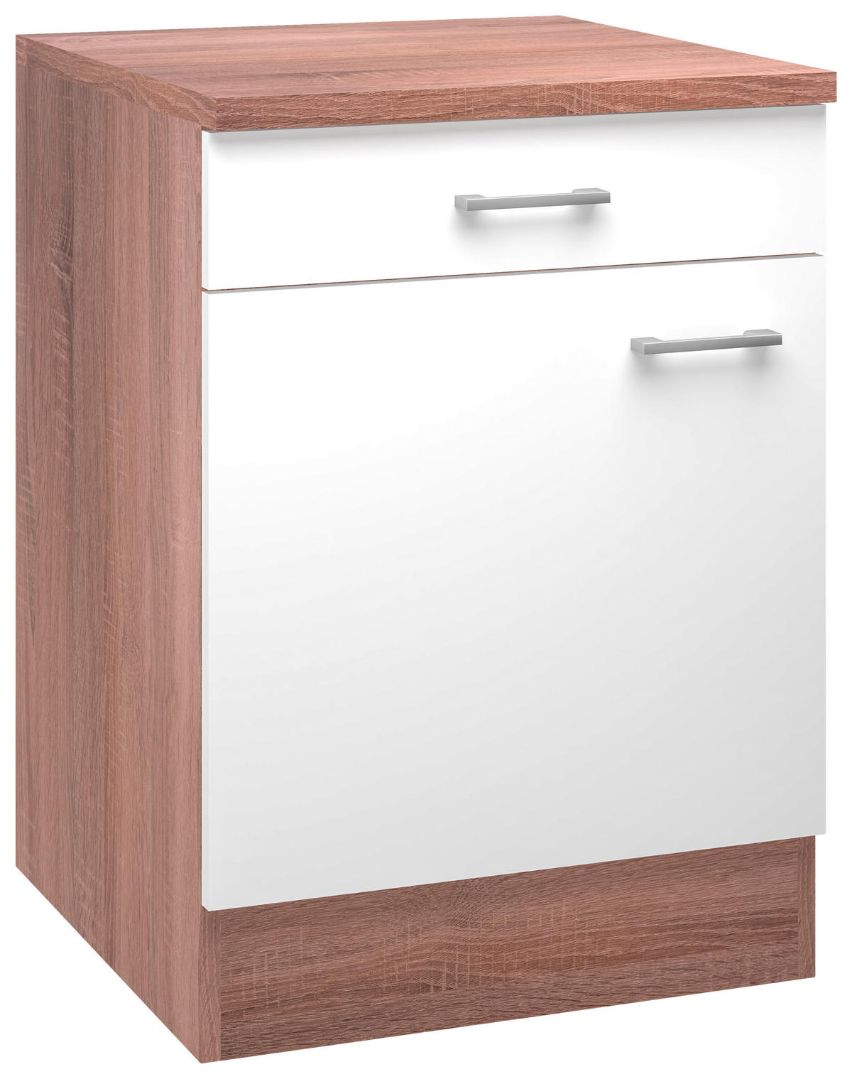 KÜCHENUNTERSCHRANK 60/85/57 cm  in Weiß, Sonoma Eiche  - Alufarben/Weiß, KONVENTIONELL, Holzwerkstoff/Kunststoff (60/85/57cm) - FlexWell