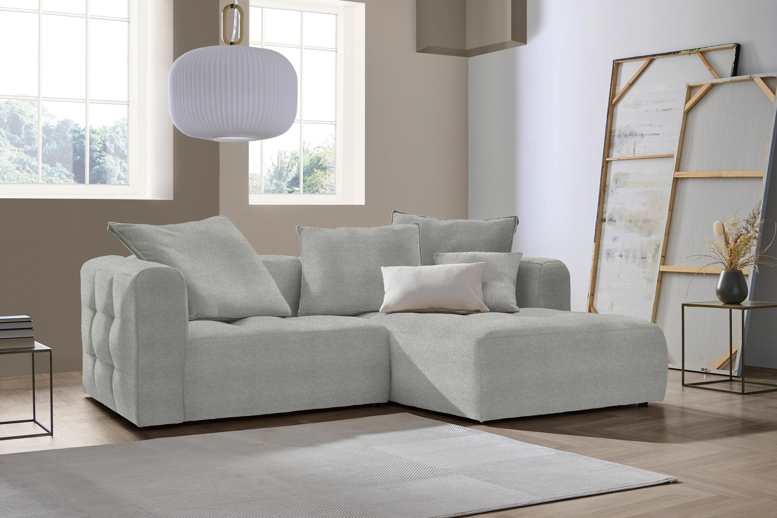 ECKSOFA in Webstoff Grau, Hellgrau  - Hellgrau/Schwarz, Lifestyle, Kunststoff/Textil (240/173cm) - Stylife