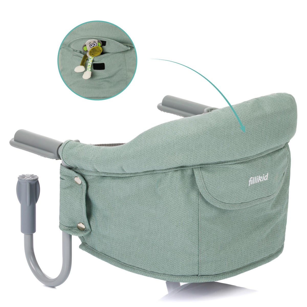 TISCHSITZ - Salbeigrün/Hellgrau, Basics, Textil/Metall (36/30/45cm) - Fillikid