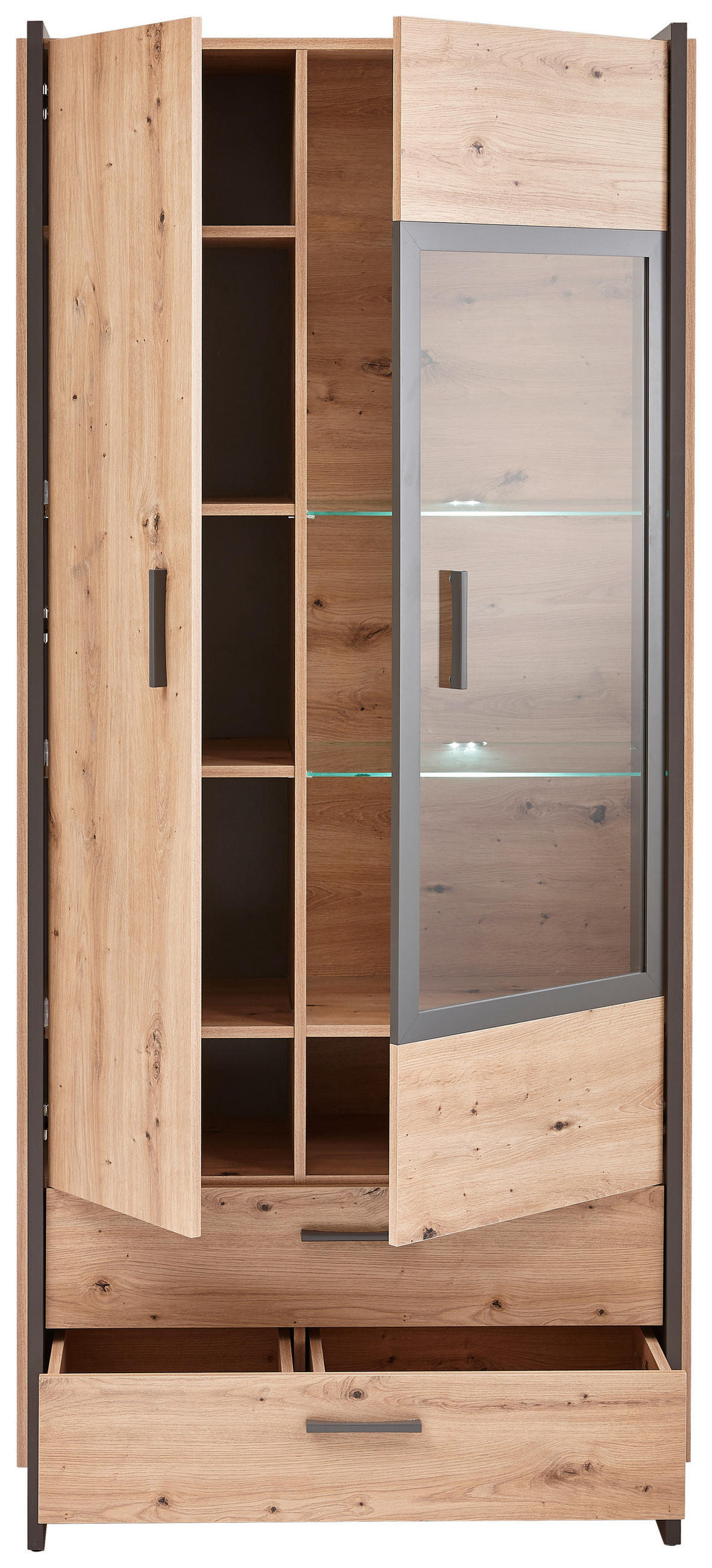VITRINE in Eiche Artisan  - Eiche Artisan/Grau, Design, Glas/Holzwerkstoff (92/205/41cm) - Hom`in