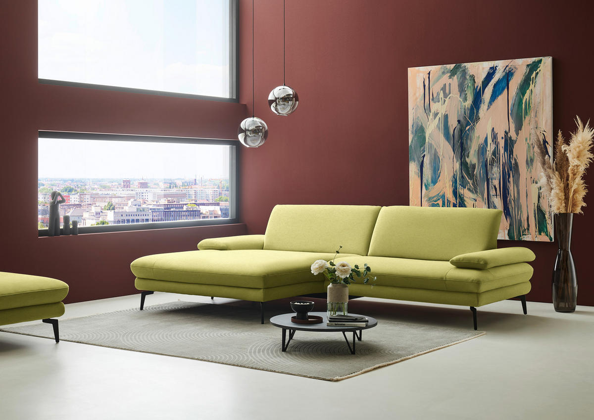 ECKSOFA Chenille, Flachgewebe Hellgrün  - Schwarz/Hellgrün, Design, Textil/Metall (180/284cm) - Dieter Knoll