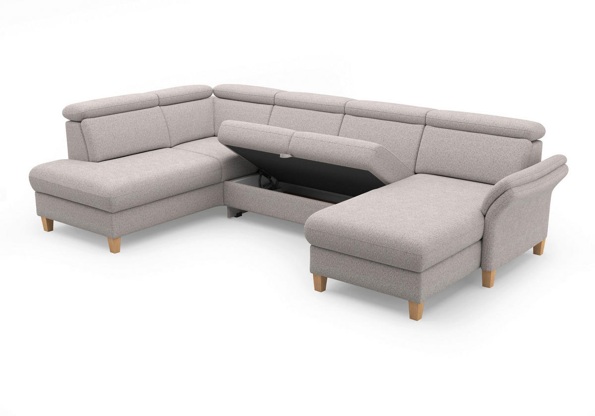 WOHNLANDSCHAFT Chenille Silberfarben  - Eichefarben/Silberfarben, Konventionell, Holz/Textil (193/321/166cm) - Sit & More