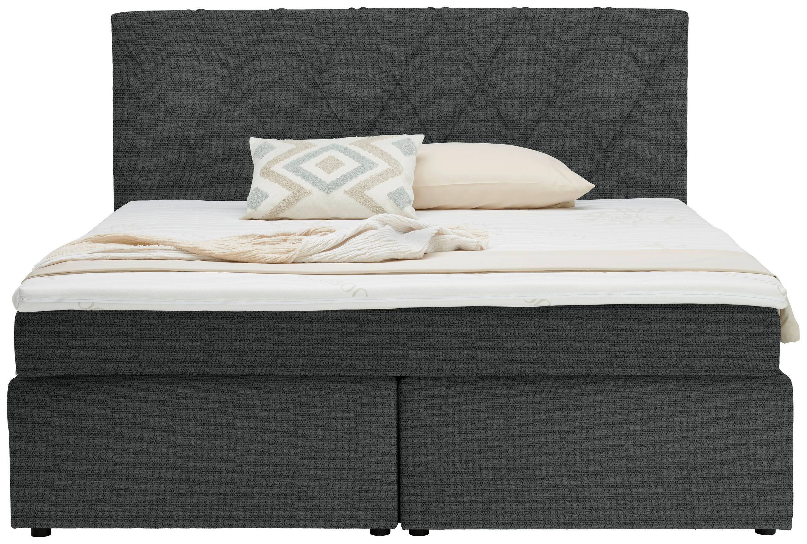 BOXSPRINGBETT 180/200 cm  in Anthrazit  - Anthrazit/Schwarz, Design, Kunststoff/Textil (180/200cm) - Xora