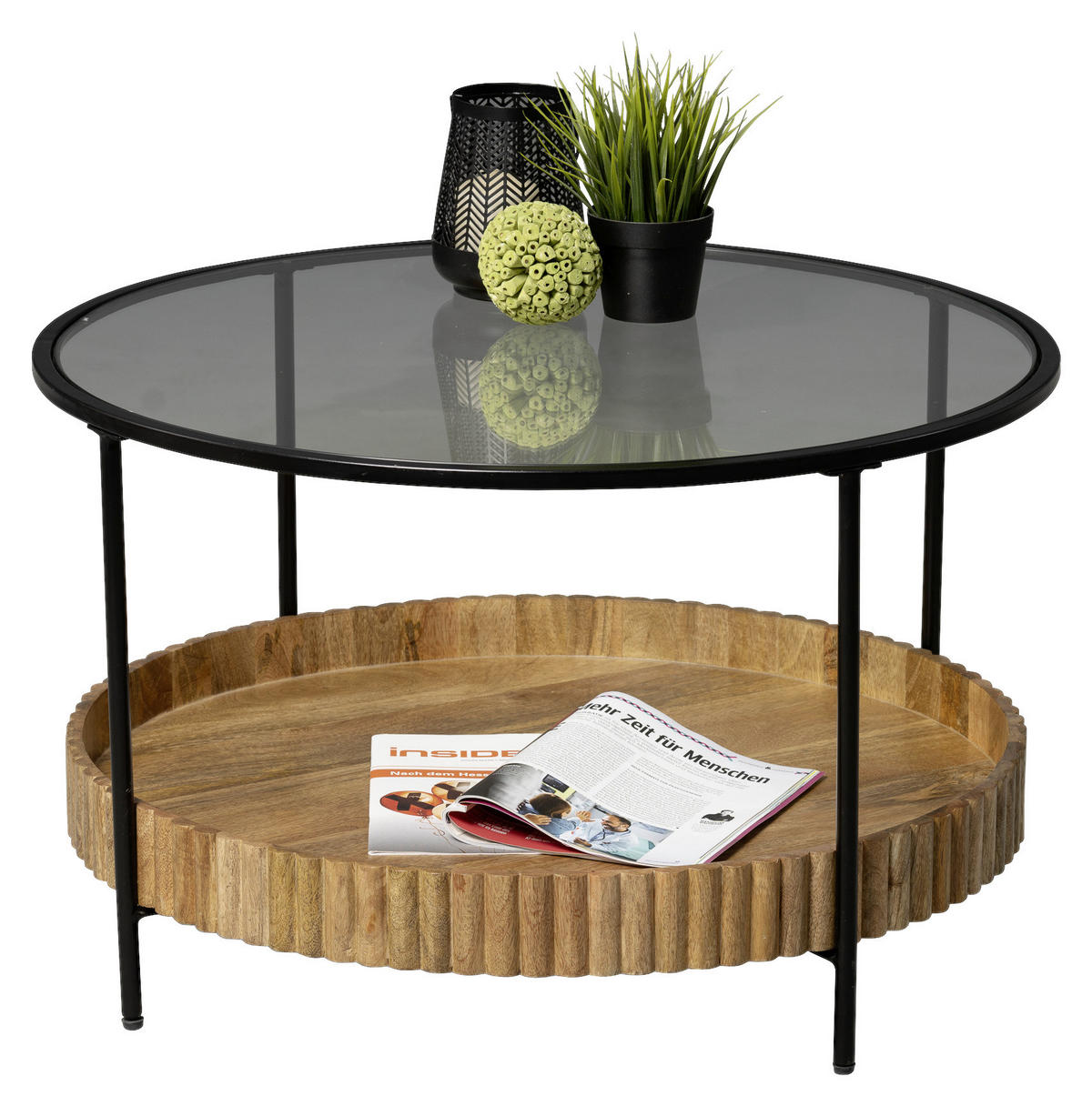 COUCHTISCH Mangoholz Sicherheitsglas 78/78/48 cm rund Braun  - Schwarz/Braun, Design, Glas/Holz (78/78/48cm) - Landscape