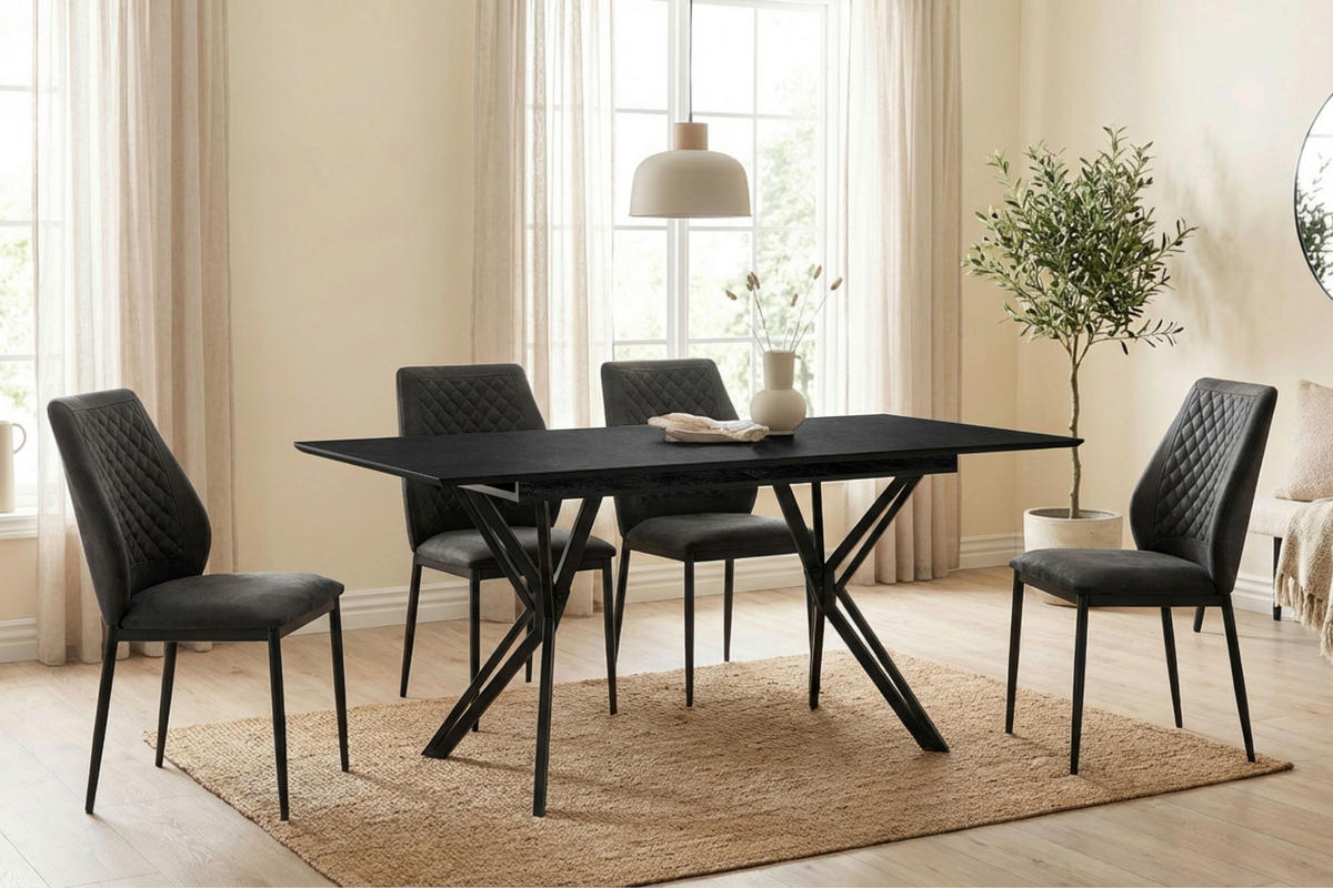 ESSTISCH Schwarz rechteckig  ausziehbar  - Schwarz, MODERN, Holzwerkstoff/Metall (160/90/76cm) - MID.YOU