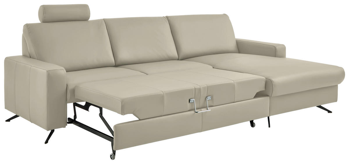 ECKSOFA in Echtleder Ecru  - Ecru/Schwarz, Design, Leder/Metall (267/165cm) - Beldomo Premium