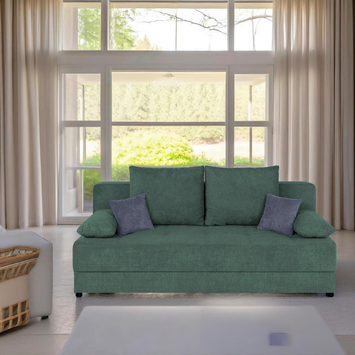 SCHLAFSOFA  mit Liegefunktion, Rücken echt Petrol  - Petrol/Schwarz, Design, Kunststoff/Textil (200/90/103cm) - P & B