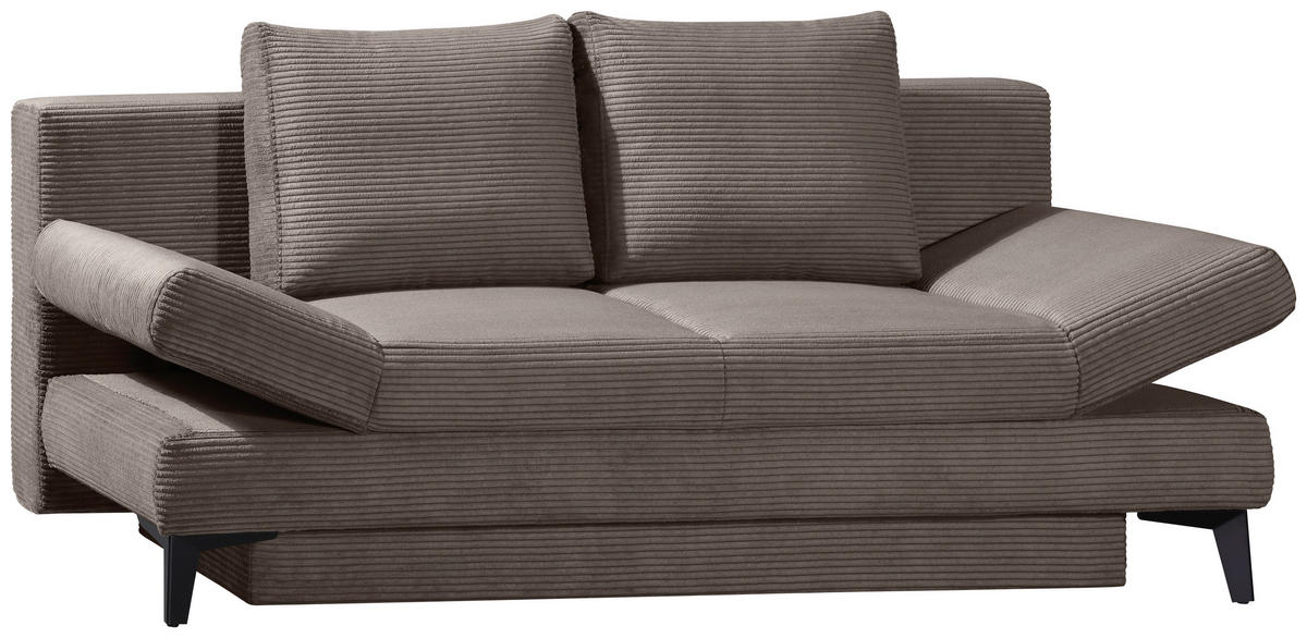 SCHLAFSOFA Cord Taupe  inkl. Bettkasten, Schlaffunktion, Armteilverstellung  - Taupe/Schwarz, Design, Textil/Metall (200/85/90cm) - Novel