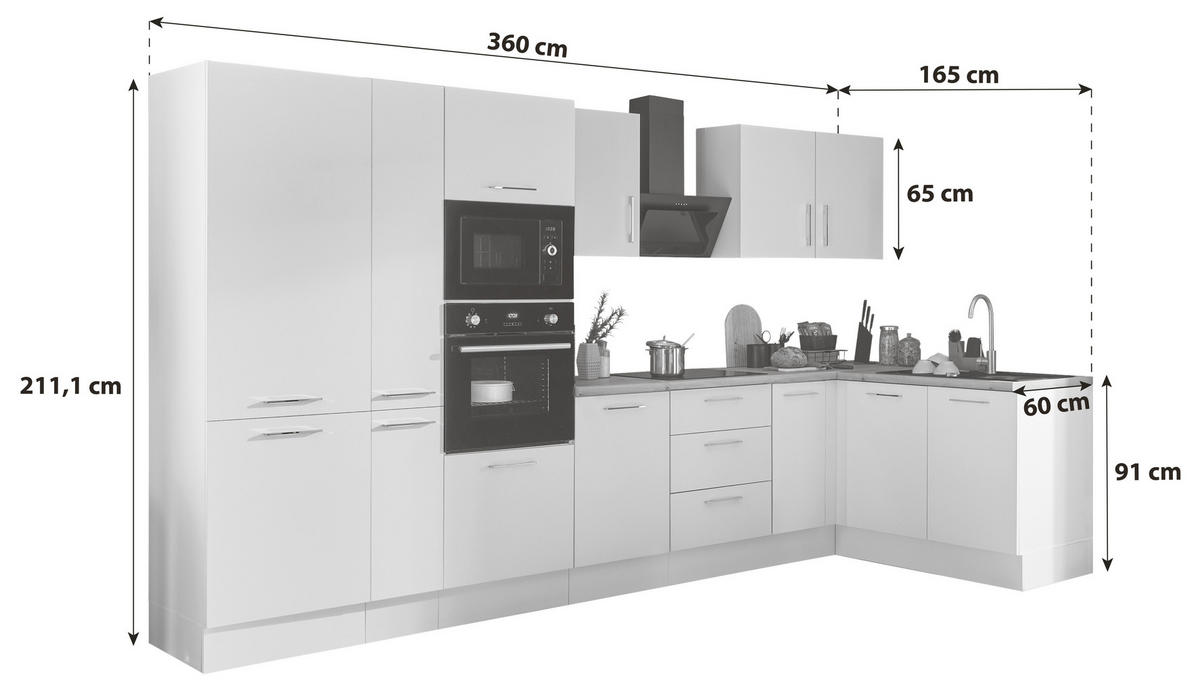 ECKKÜCHE 360/165 cm  in Weiß, Eiche Artisan  - Chromfarben/Weiß, Basics, Holzwerkstoff/Metall (360/165cm) - MID.YOU