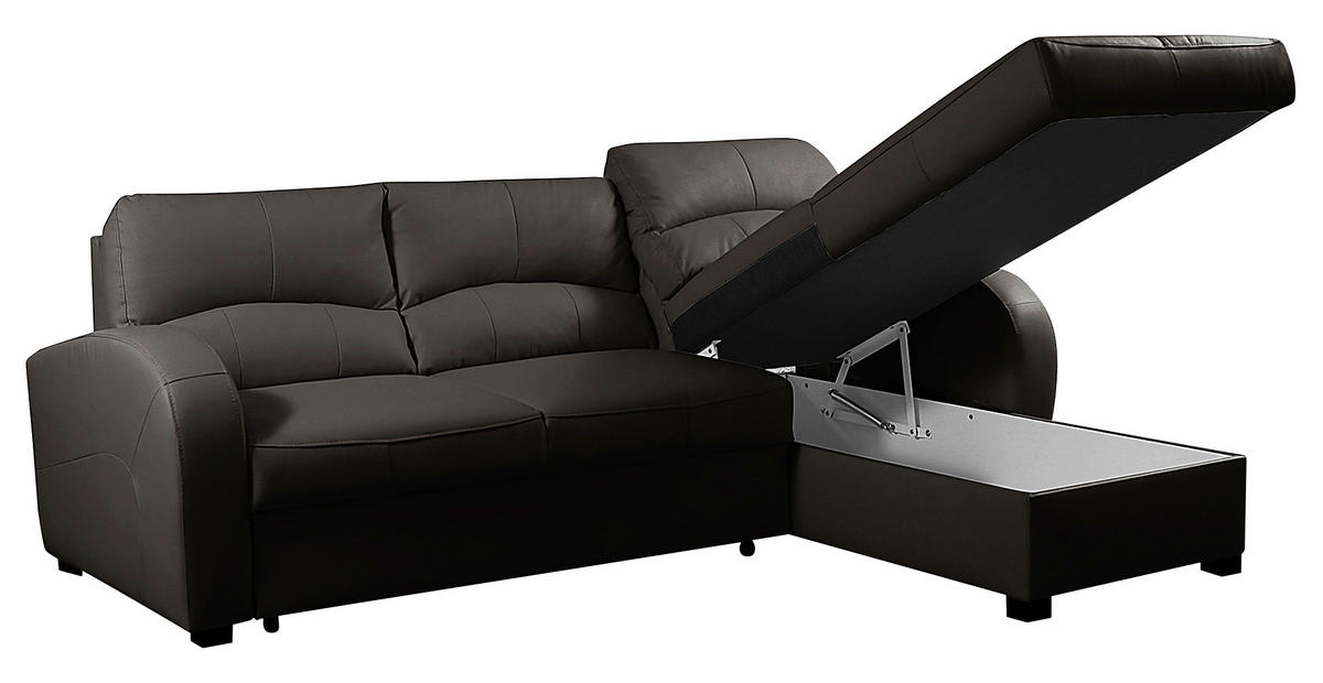 ECKSOFA in Lederlook Echtleder Dunkelbraun  - Dunkelbraun/Schwarz, Design, Leder/Kunststoff (227/168cm) - Livetastic