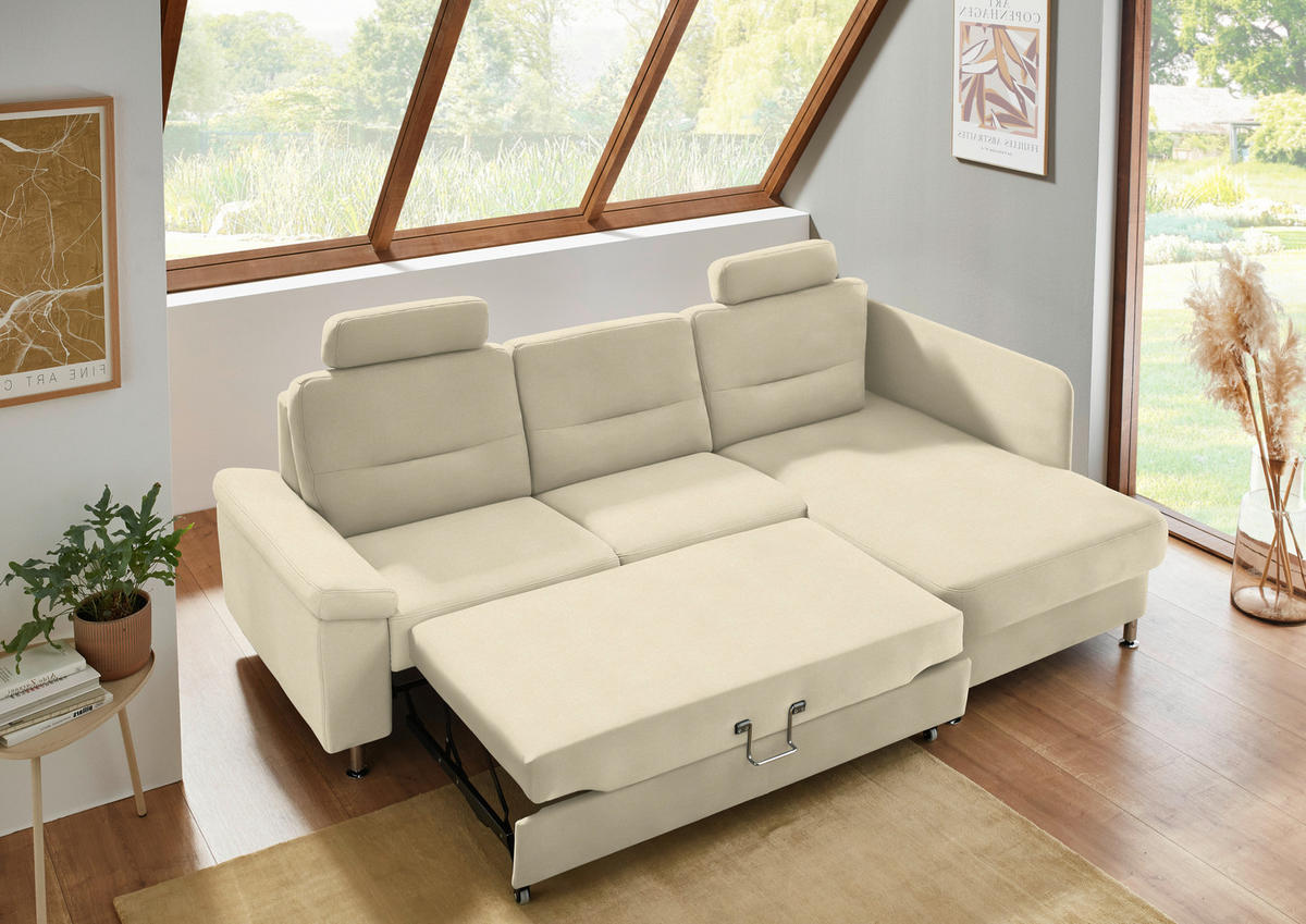 ECKSOFA Flachgewebe Naturfarben  - Alufarben/Naturfarben, Konventionell, Textil/Metall (244/160cm) - Beldomo Comfort