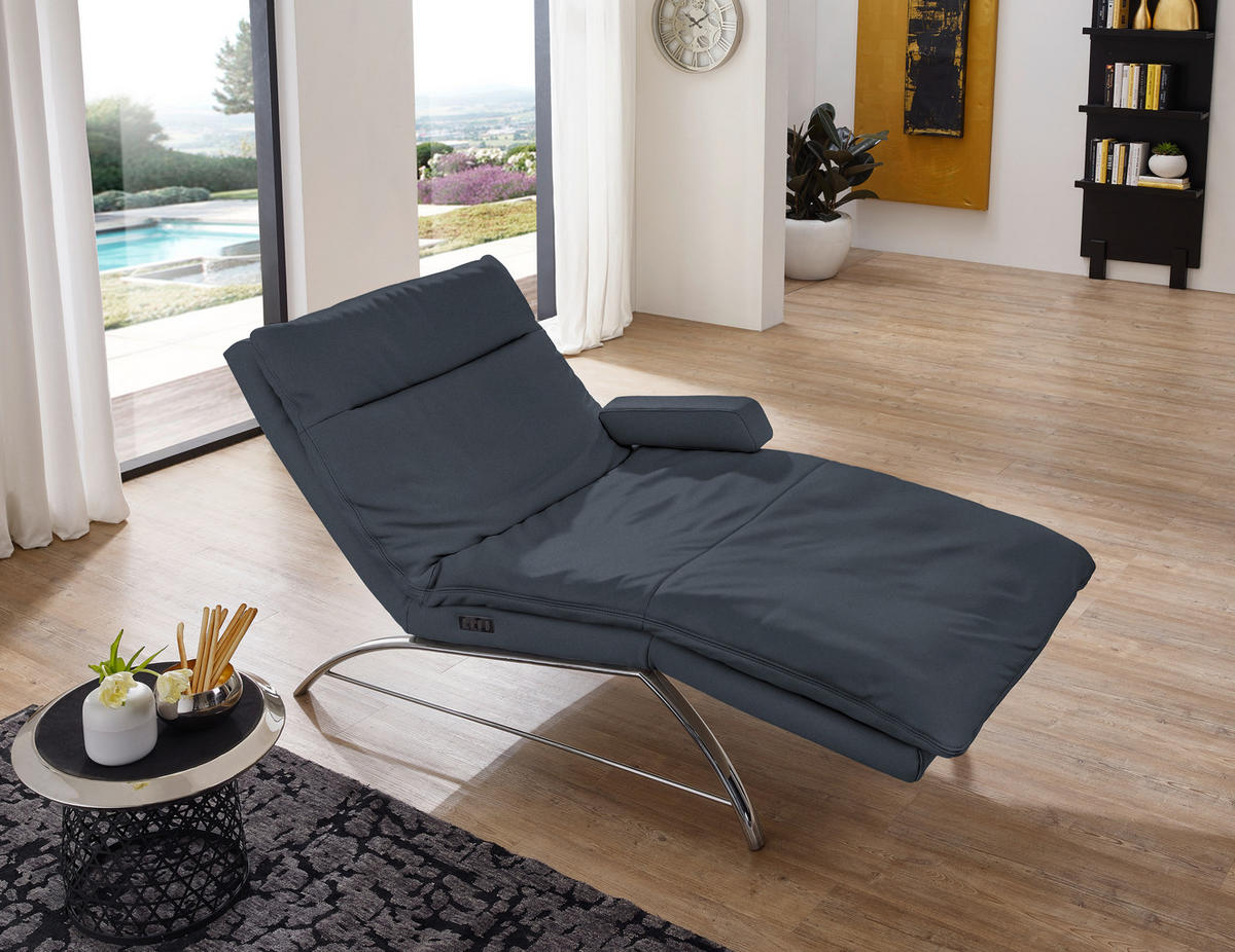 RELAXLIEGE in Echtleder Dunkelblau  - Alufarben/Dunkelblau, Basics, Leder (95/91/170cm) - Chilliano