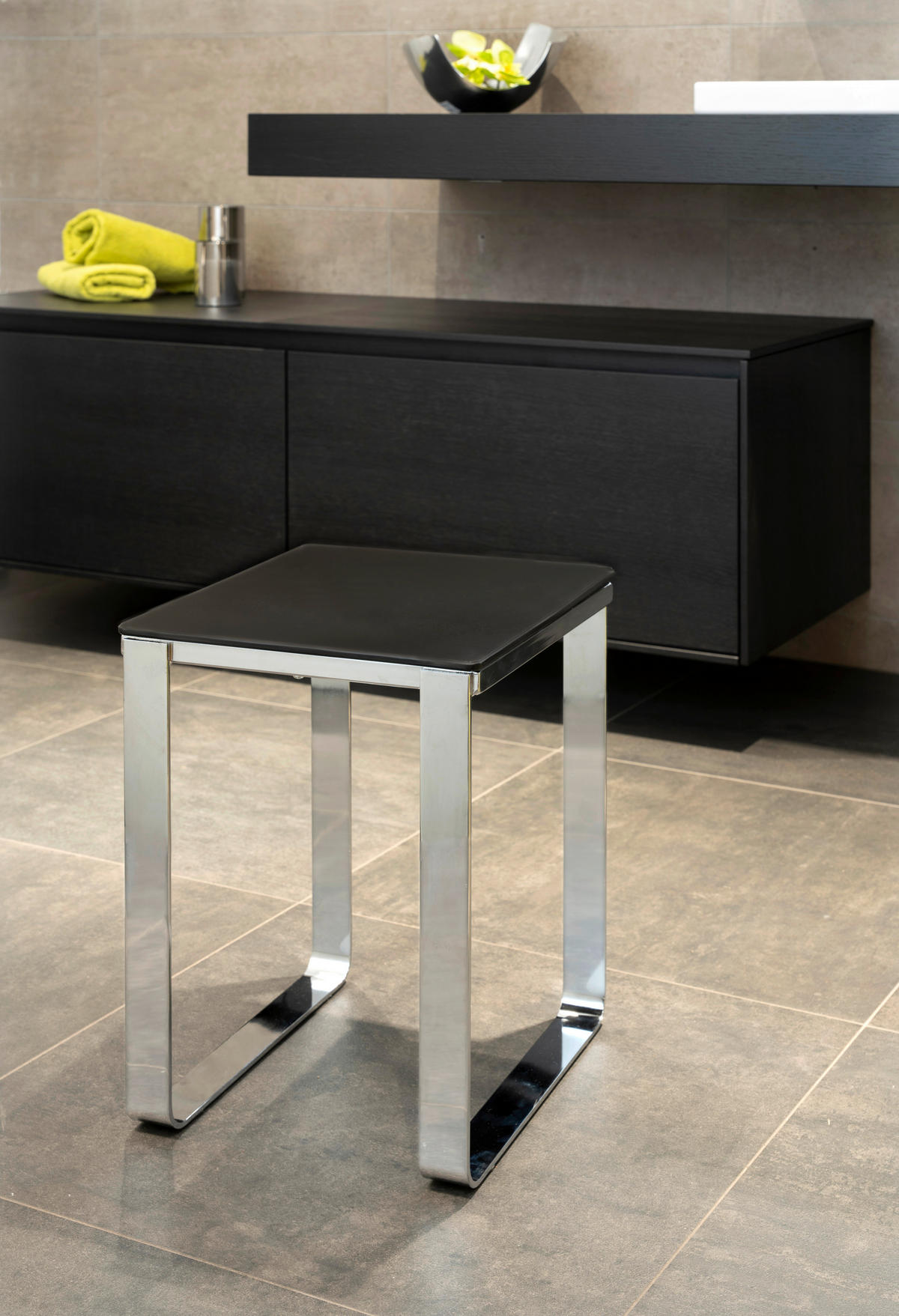 BADHOCKER - Chromfarben/Anthrazit, Basics, Kunststoff/Metall (36/45,5/35cm)