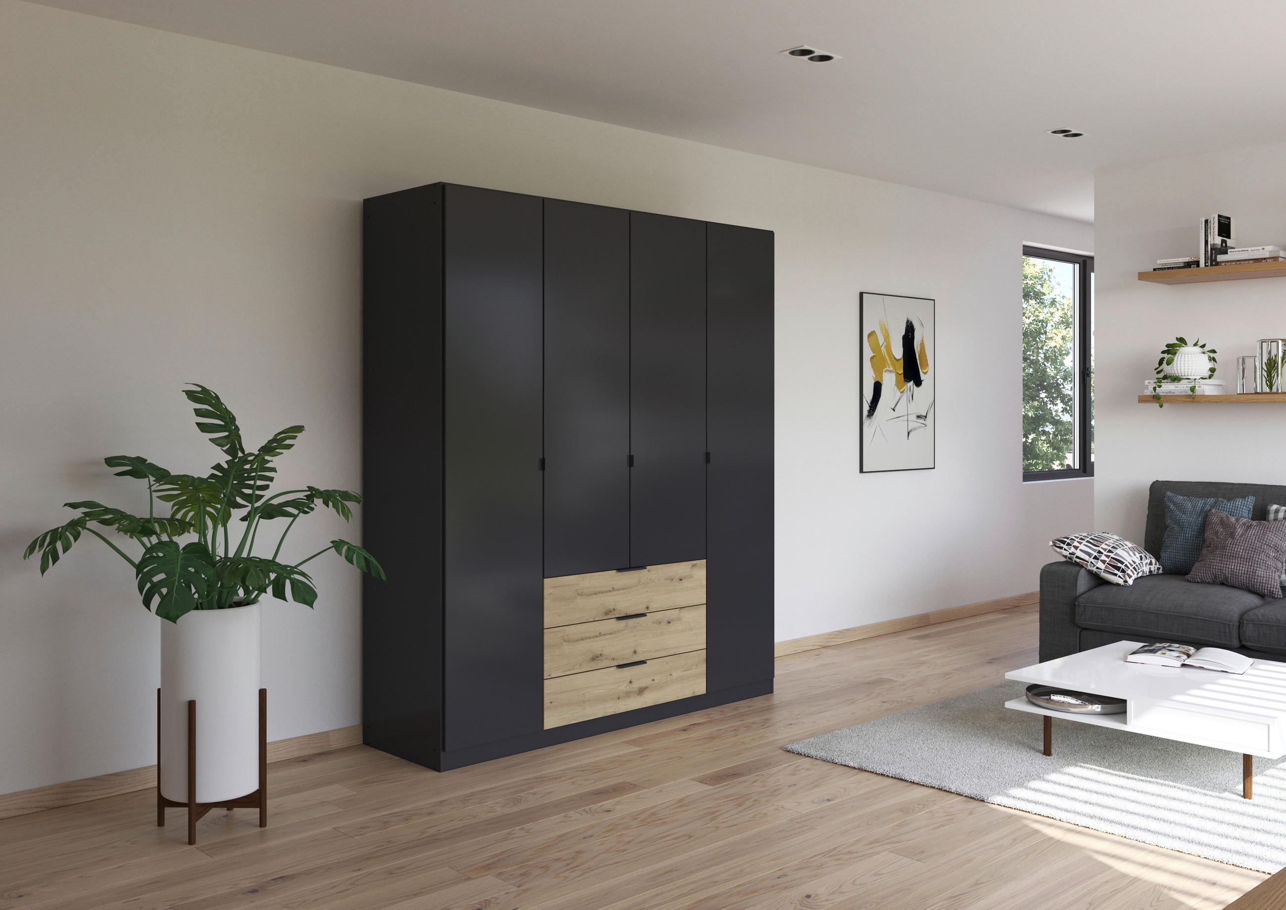 KLEIDERSCHRANK in Eiche Artisan, Graphitfarben  - Graphitfarben/Eiche Artisan, Basics, Holzwerkstoff/Metall (181/210/54cm) - Boxxx