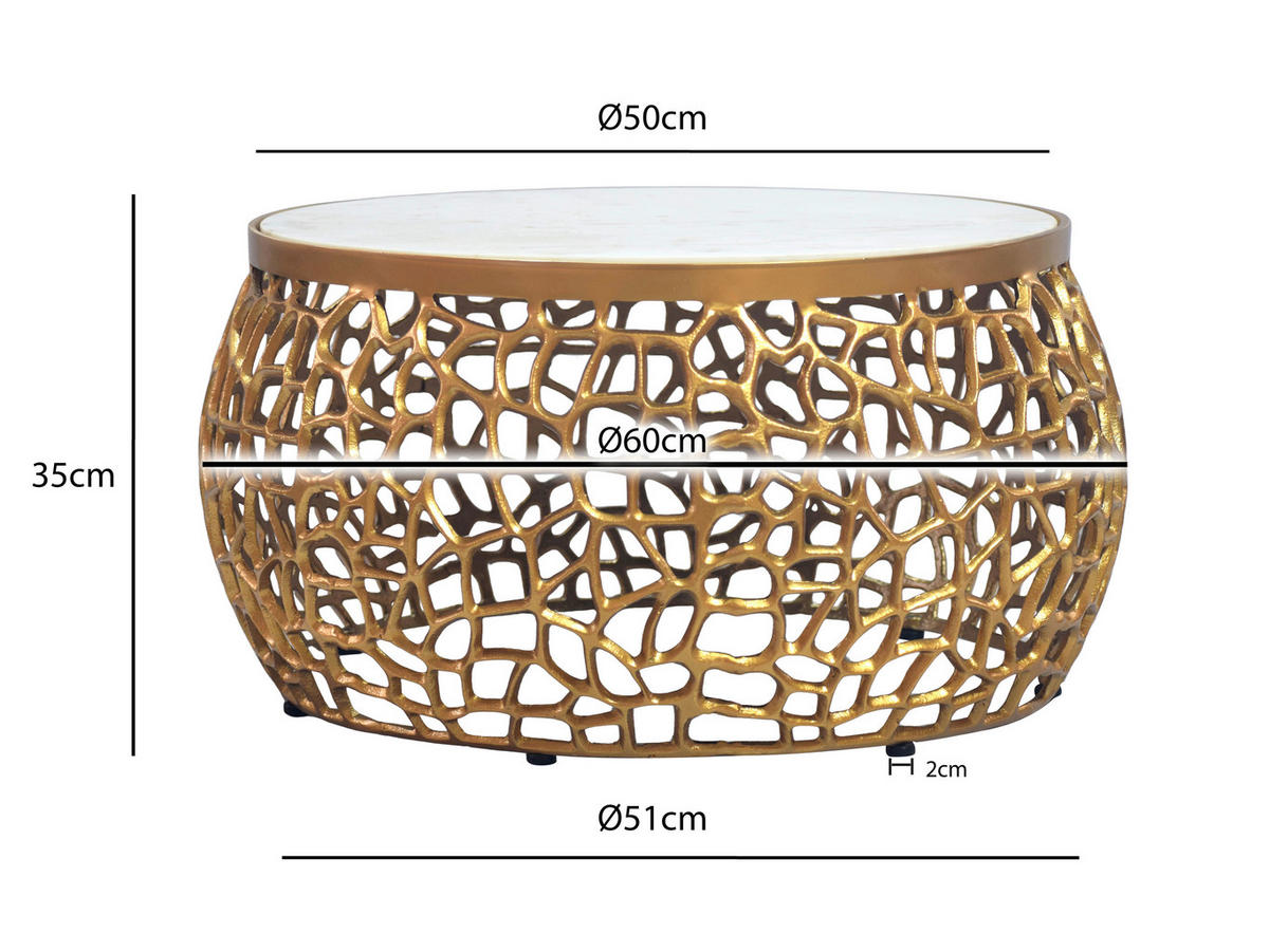 COUCHTISCH 60/60/35 cm rund Goldfarben  - Goldfarben, Design, Stein/Metall (60/60/35cm) - Livetastic