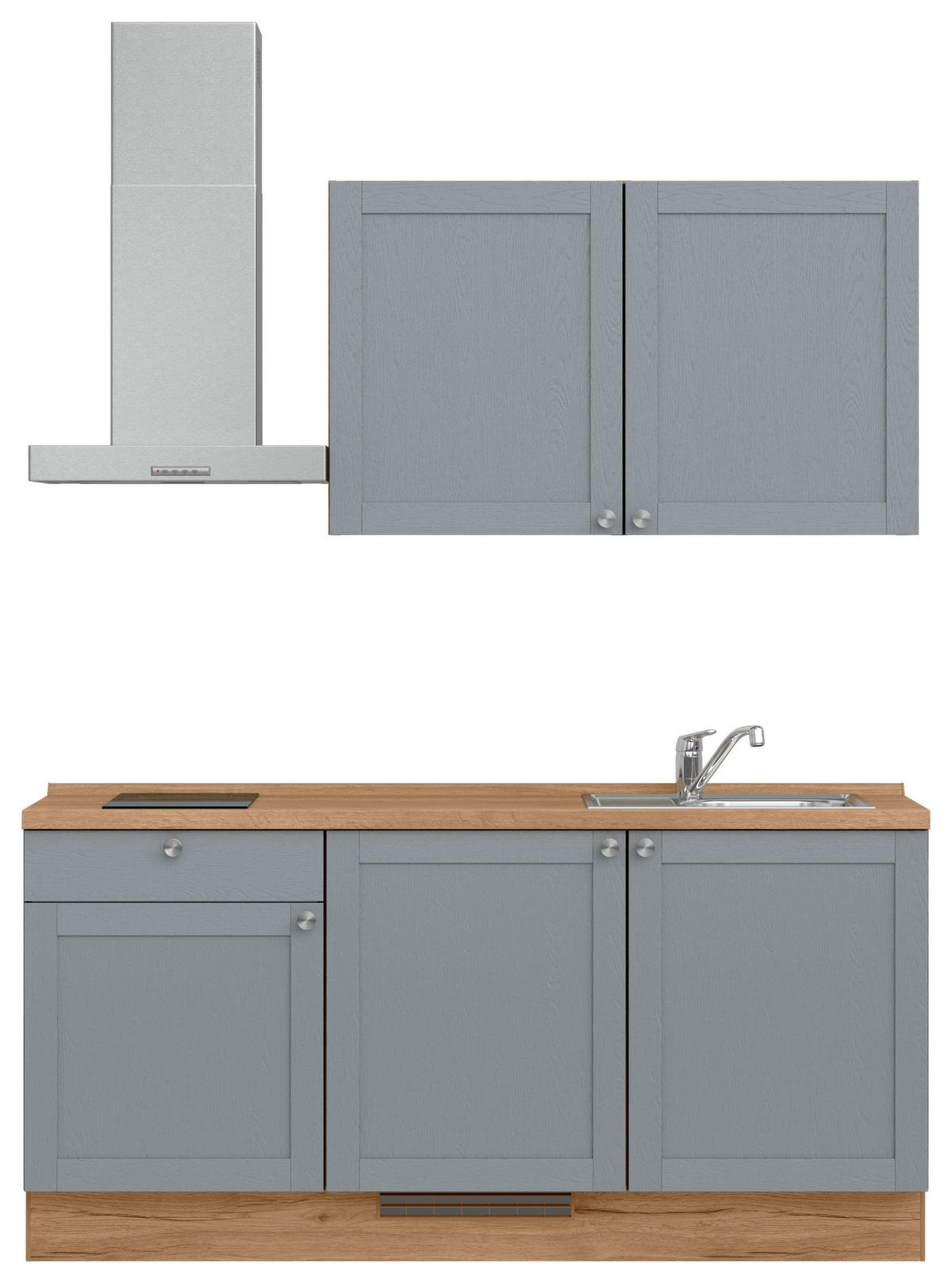 KÜCHENLEERBLOCK Frame 180 cm  in Eichefarben, Blaugrau  - Edelstahlfarben/Eichefarben, MODERN, Holzwerkstoff/Metall (180cm) - Nobilia