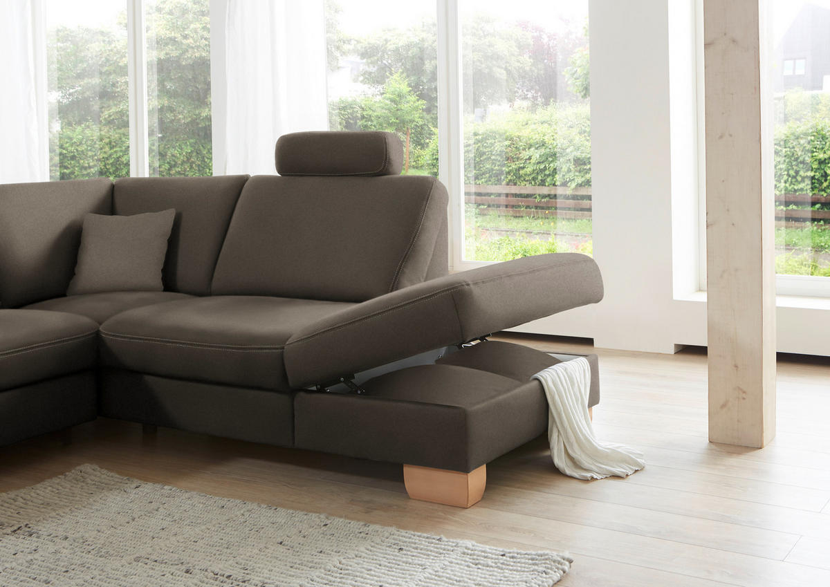 ECKSOFA in Mikrofaser Graubraun  - Wildeiche/Graubraun, Natur, Holz/Textil (286/236cm) - Voleo