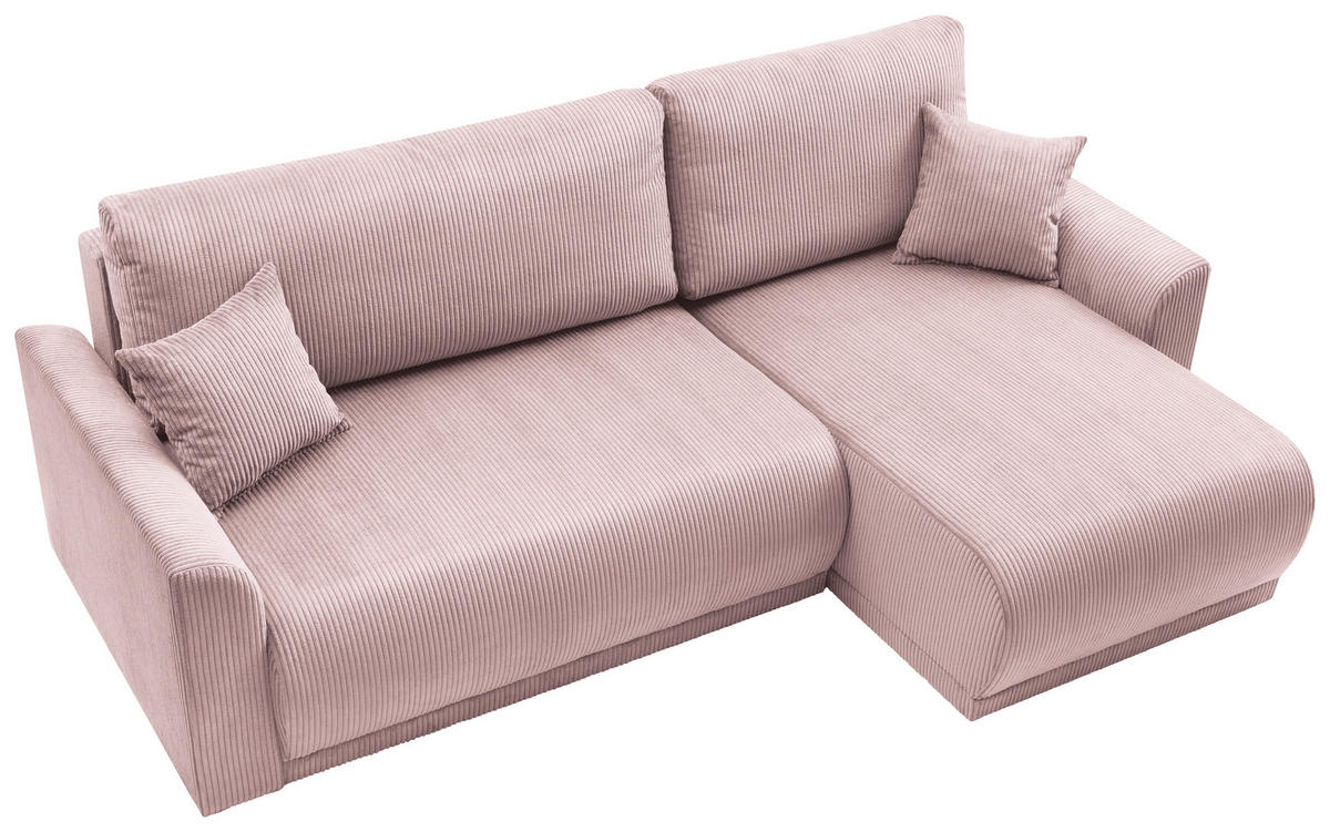 ECKSOFA KIMMY Rosa Cord Zierkissen, Rückenkissen, Bettkasten  - Schwarz/Rosa, Design, Kunststoff/Textil (233/146cm) - P & B