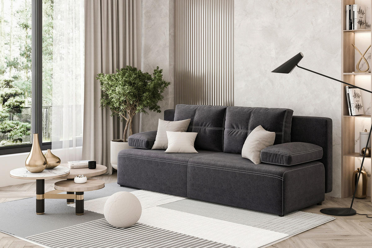 SCHLAFSOFA MUNICH in Flachgewebe Schwarz  - Schwarz, Design, Kunststoff/Textil (200/88/86cm) - MID.YOU