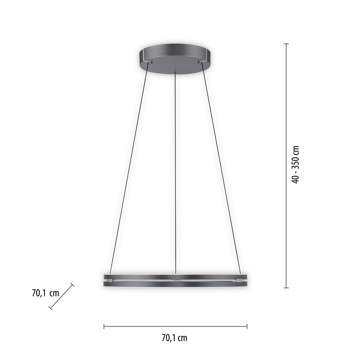 LED-HÄNGELEUCHTE Pure-Loop 70.1/70.1/40-350 cm  - Grau, Design, Kunststoff/Metall (70.1/70.1/40-350cm) - Neuhaus PURE