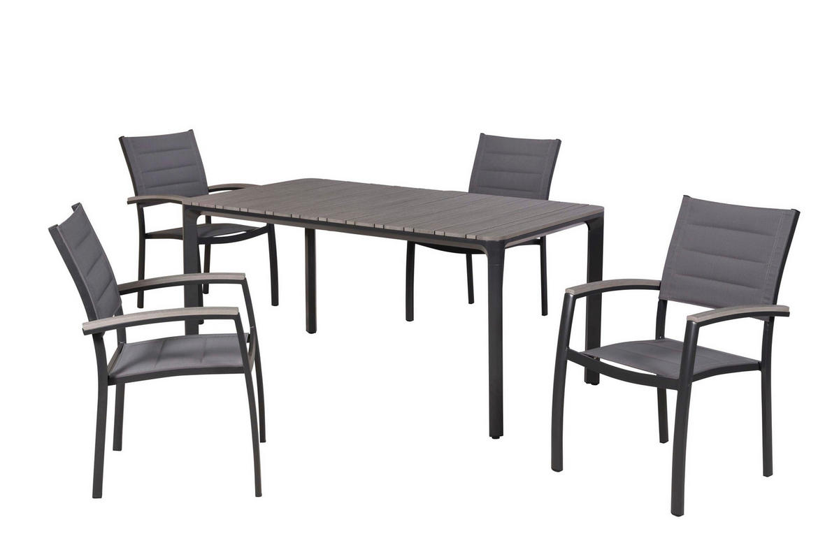 GARTENTISCHGRUPPE beschichtet Aluminium  - Graphitfarben/Grau, KONVENTIONELL, Kunststoff/Textil - Gardenson