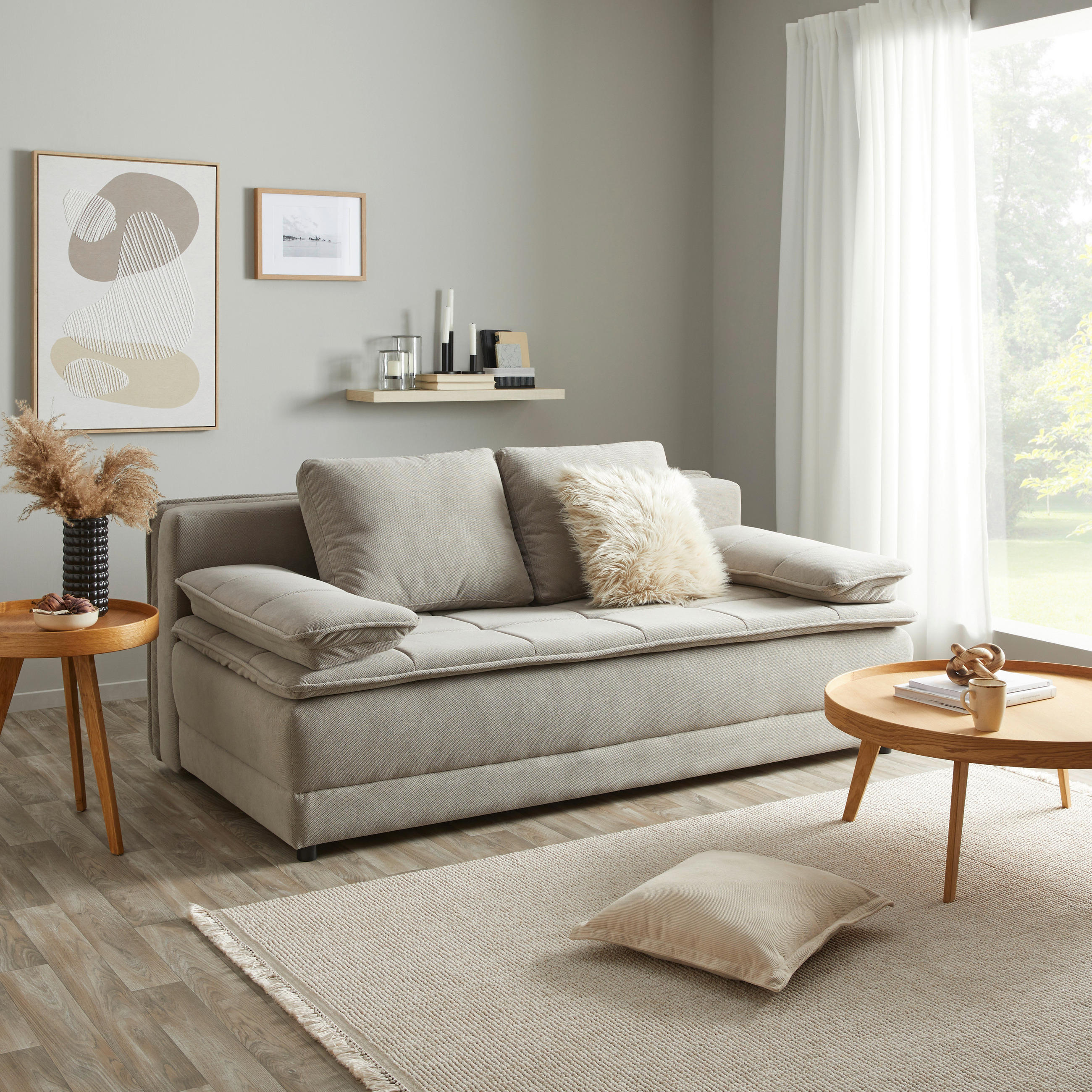 SCHLAFSOFA Webstoff Taupe  - Taupe/Schwarz, MODERN, Kunststoff/Textil (202/73-92/105cm) - MID.YOU