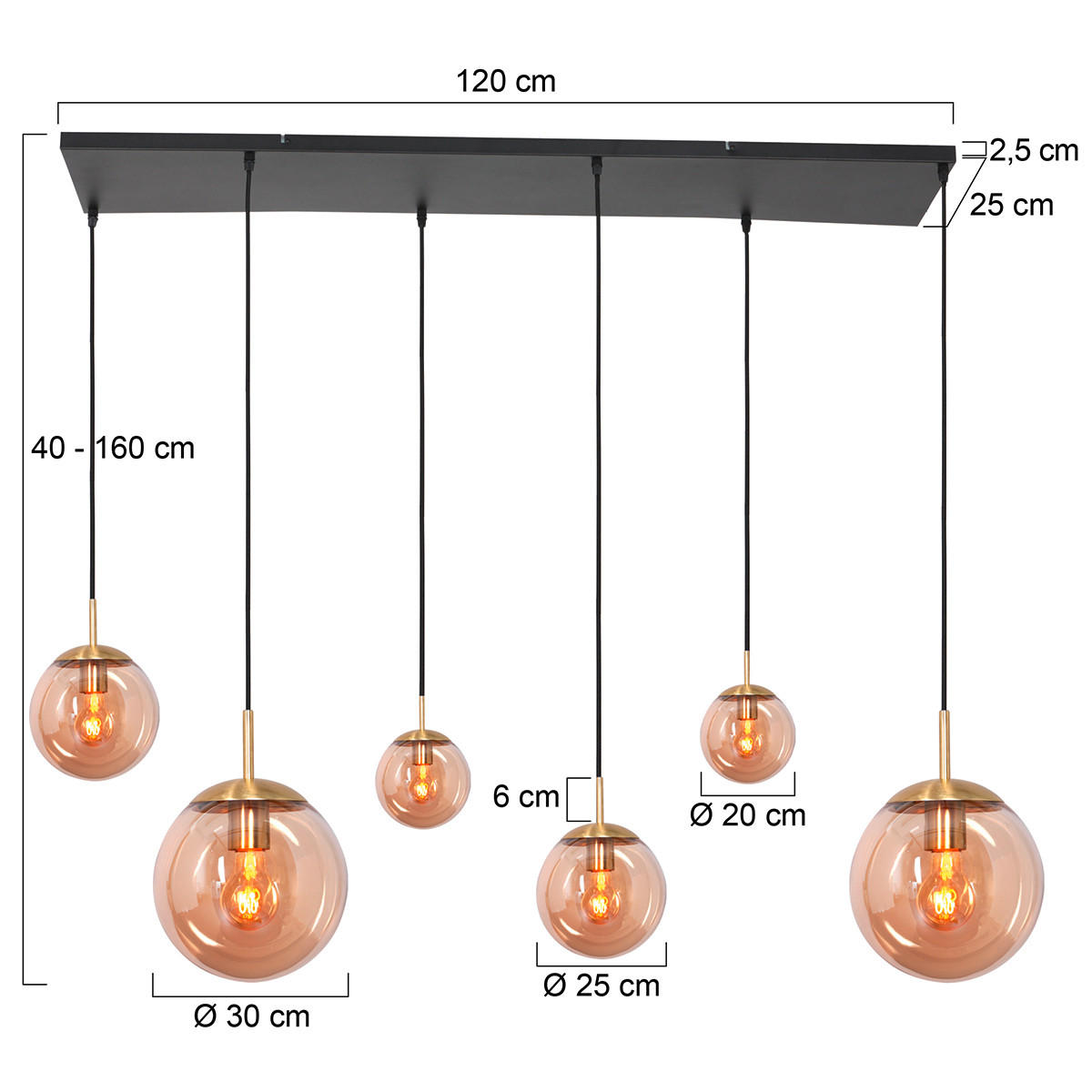 PENDELLEUCHTE 120/25/160 cm  - Messingfarben/Schwarz, Basics, Glas/Metall (120/25/160cm)