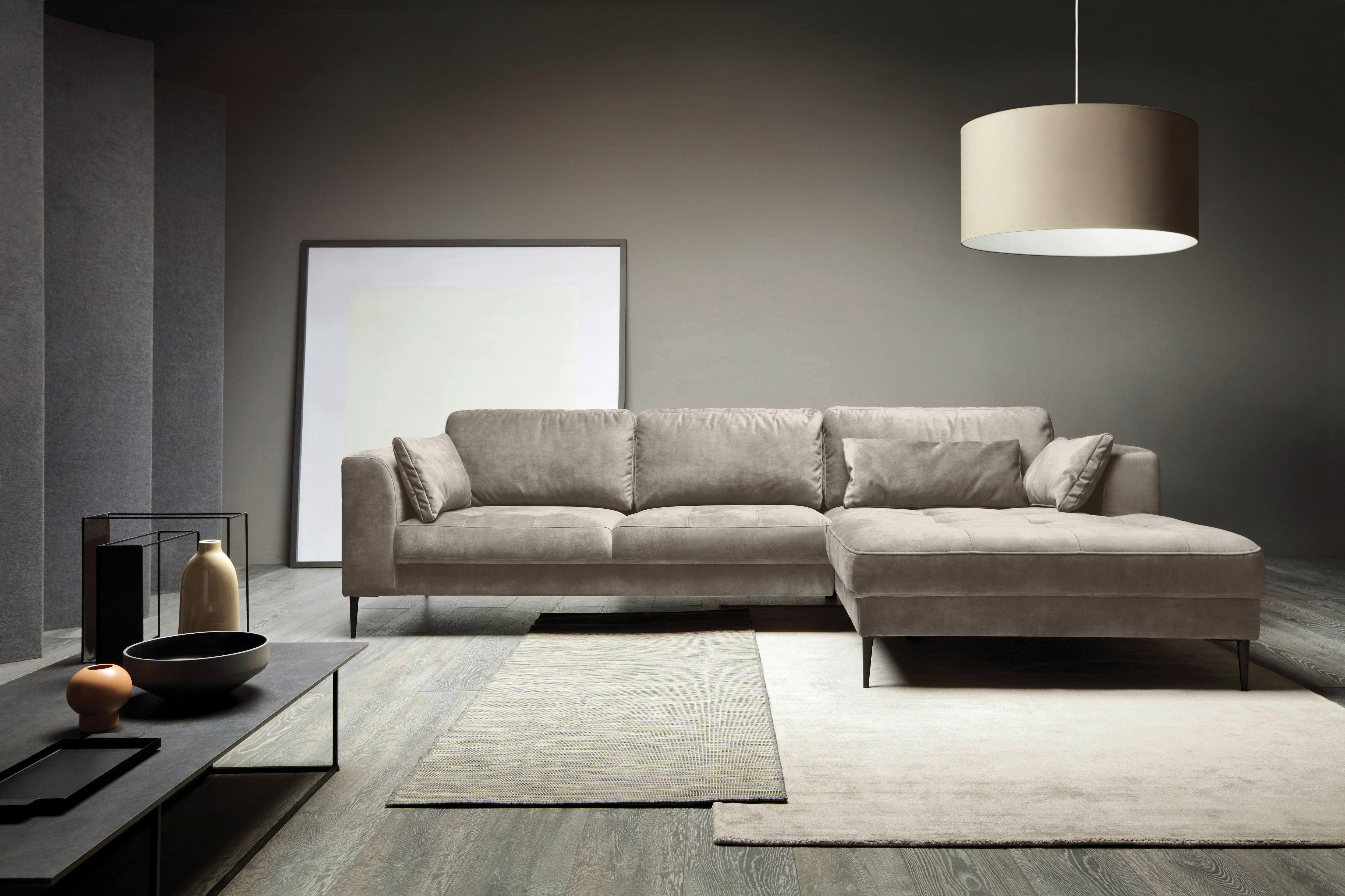 ECKSOFA in Mikrofaser Hellgrau  - Hellgrau/Schwarz, Modern, Textil (280/168cm) - Trendmanufaktur