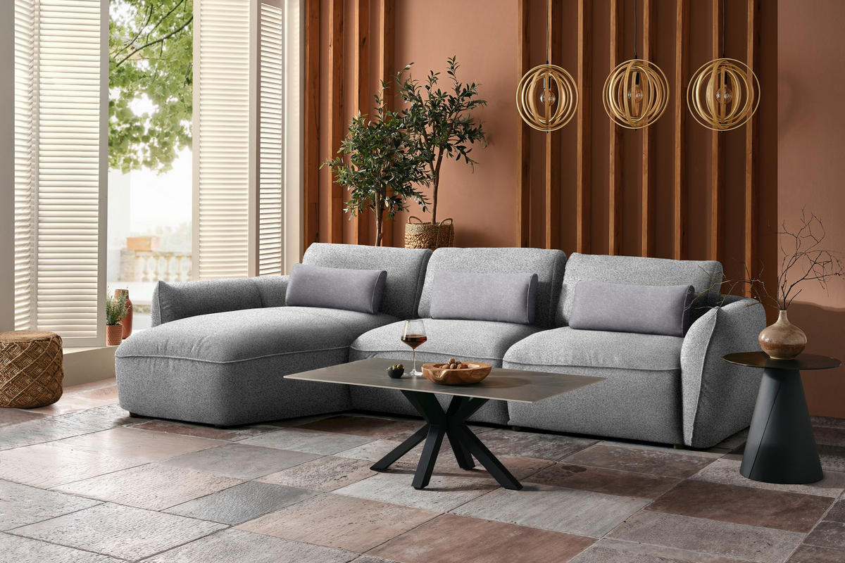ECKSOFA  in Chenille Hellgrau  190/340 cm  - Taupe/Hellgrau, Design, Kunststoff/Textil (190/340cm) - Belluti