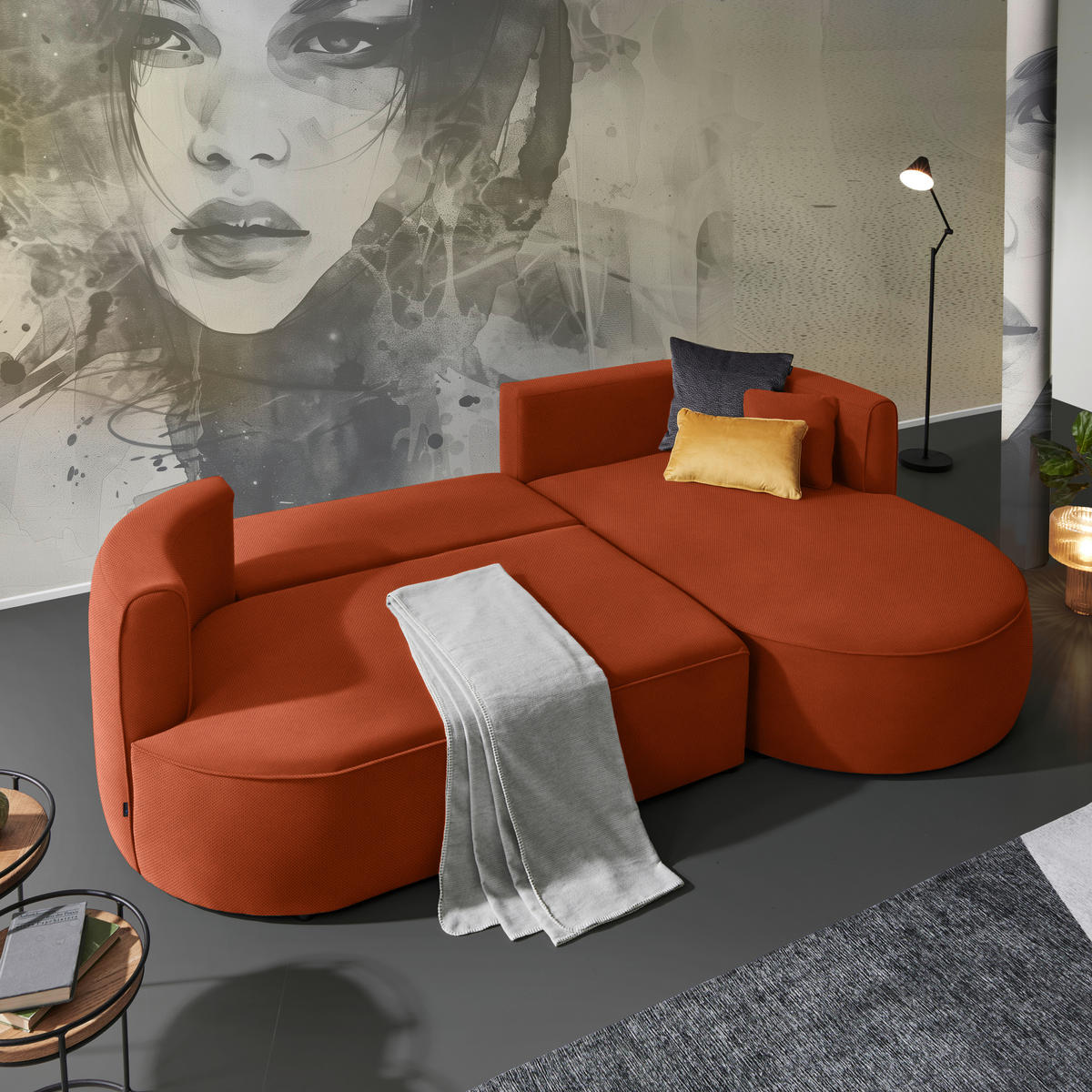ECKSOFA in Webstoff Terracotta  - Terracotta/Schwarz, Design, Kunststoff/Textil (183/284cm) - Welnova