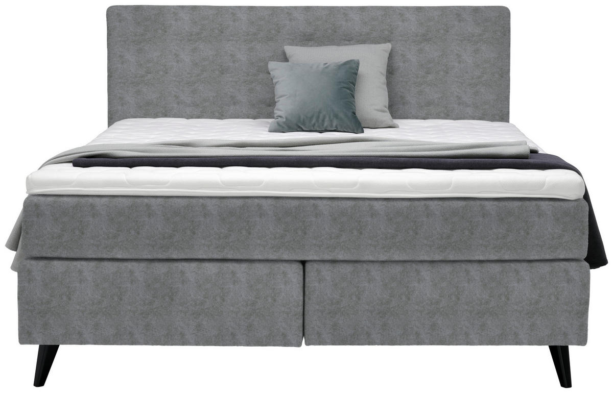 BOXSPRINGBETT 180/200 cm  in Grau  - Schwarz/Grau, KONVENTIONELL, Holz/Textil (180/200cm) - Voleo