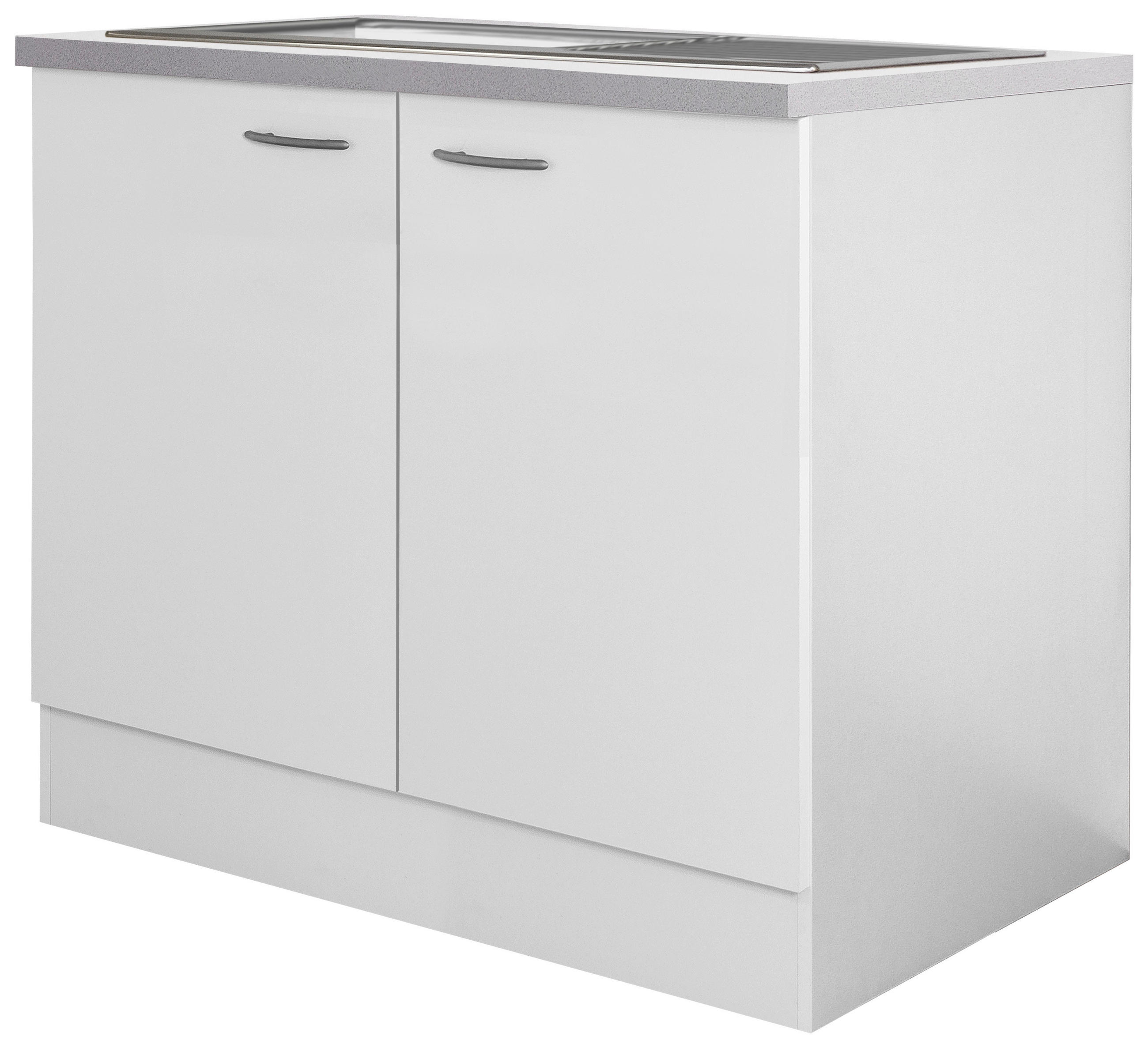 SPÜLENUNTERSCHRANK 100/85/60 cm  in Weiß  - Edelstahlfarben/Hellgrau, Holzwerkstoff/Kunststoff (100/85/60cm) - FlexWell