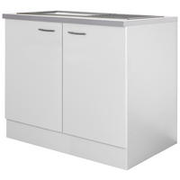SPÜLENUNTERSCHRANK 100/85/60 cm  in Weiß  - Edelstahlfarben/Hellgrau, Holzwerkstoff/Kunststoff (100/85/60cm) - FlexWell