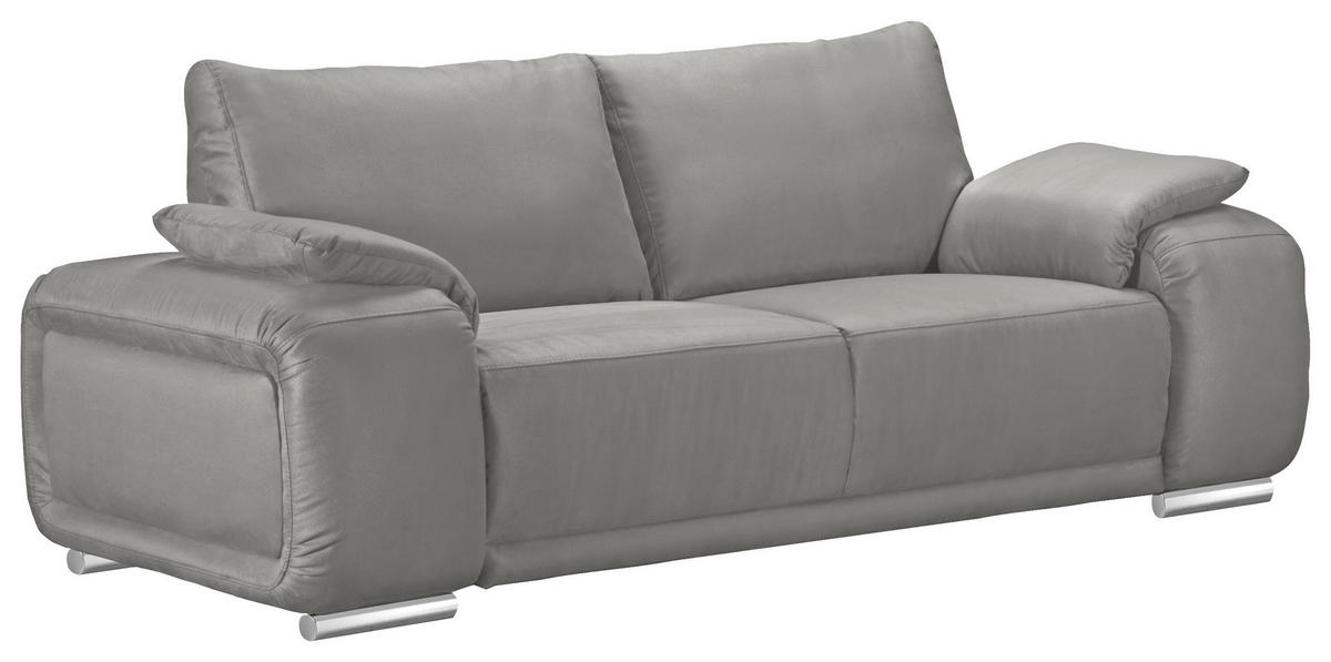 2-SITZER-SOFA Lederlook Hellgrau  - Chromfarben/Hellgrau, KONVENTIONELL, Textil/Metall (212/85/95cm) - Carryhome