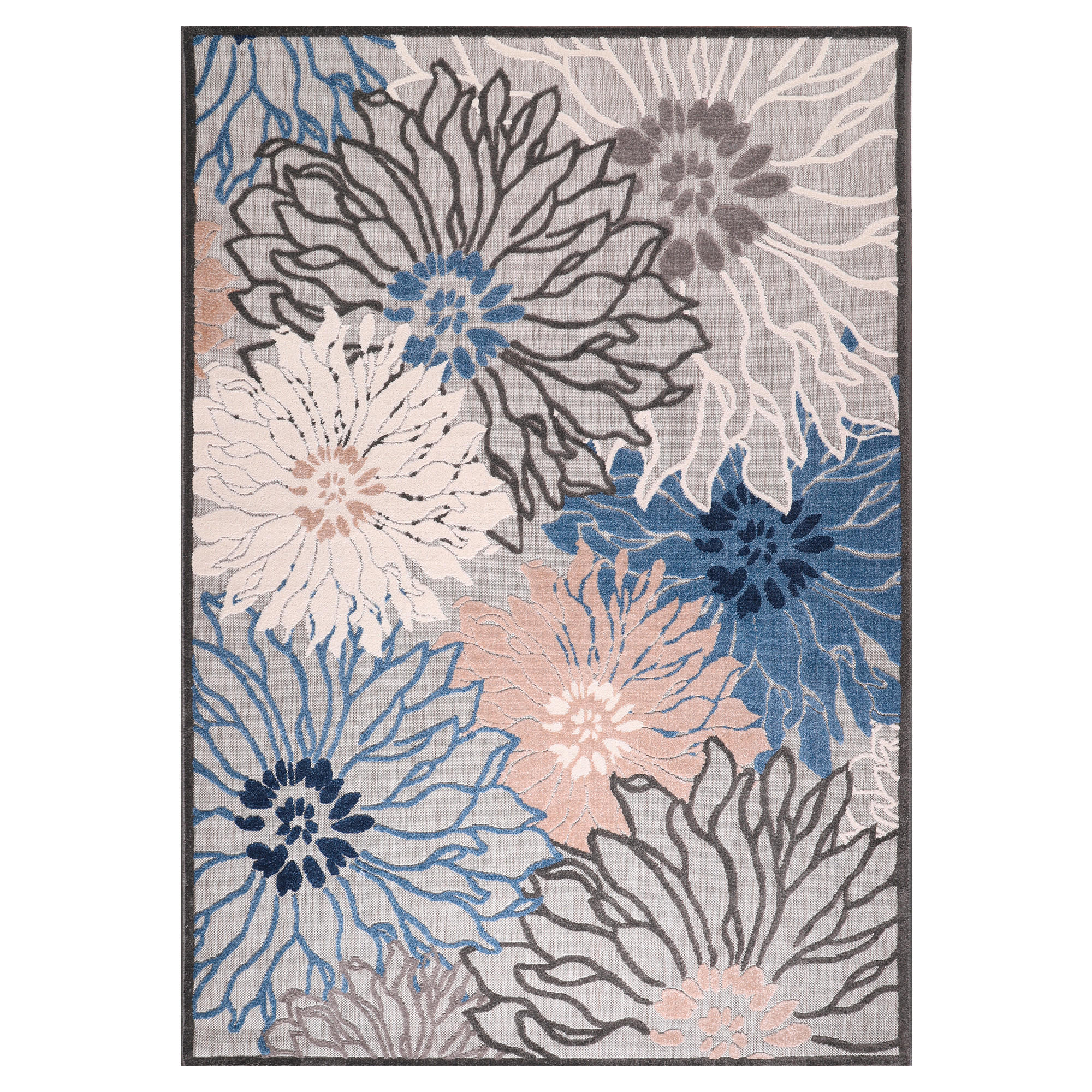 OUTDOORTEPPICH 60/110 cm Floral Grau, Blau  - Blau/Grau, LIFESTYLE, Kunststoff/Textil (60/110cm)