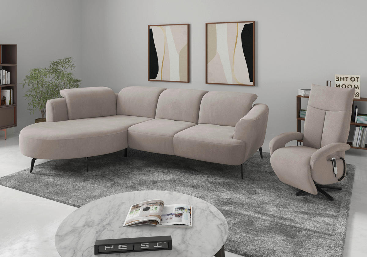 ECKSOFA in Flachgewebe Greige  - Greige/Schwarz, Konventionell, Textil/Metall (199/309cm) - Sit & More