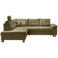 ECKSOFA Olivgrün Cord Bettkasten, Schlaffunktion, Sitztiefenverstellung, Kopfstütze, Liegefläche im Originalstoff  - Naturfarben/Olivgrün, MODERN, Holz/Textil (206/274cm) - Livetastic