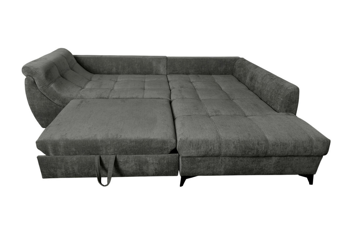 ECKSOFA LIVANO Grau Chenille Liegefläche im Originalstoff  - Schwarz/Grau, Design, Textil/Metall (250/190cm) - MID.YOU