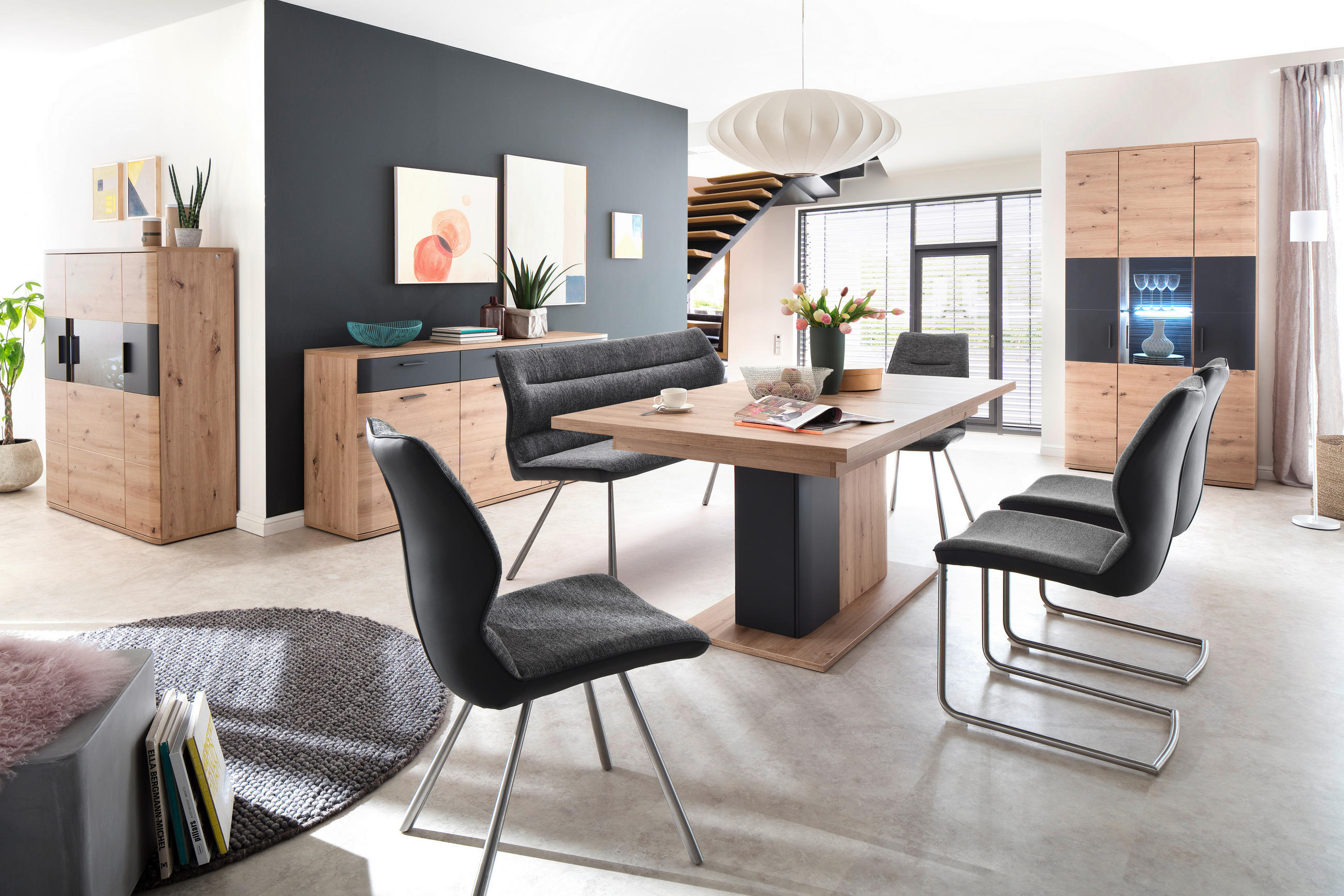 ESSTISCH in Holzwerkstoff 180-280/100/77 cm - Eichefarben/Anthrazit, Design, Holzwerkstoff (180-280/100/77cm) - Livetastic