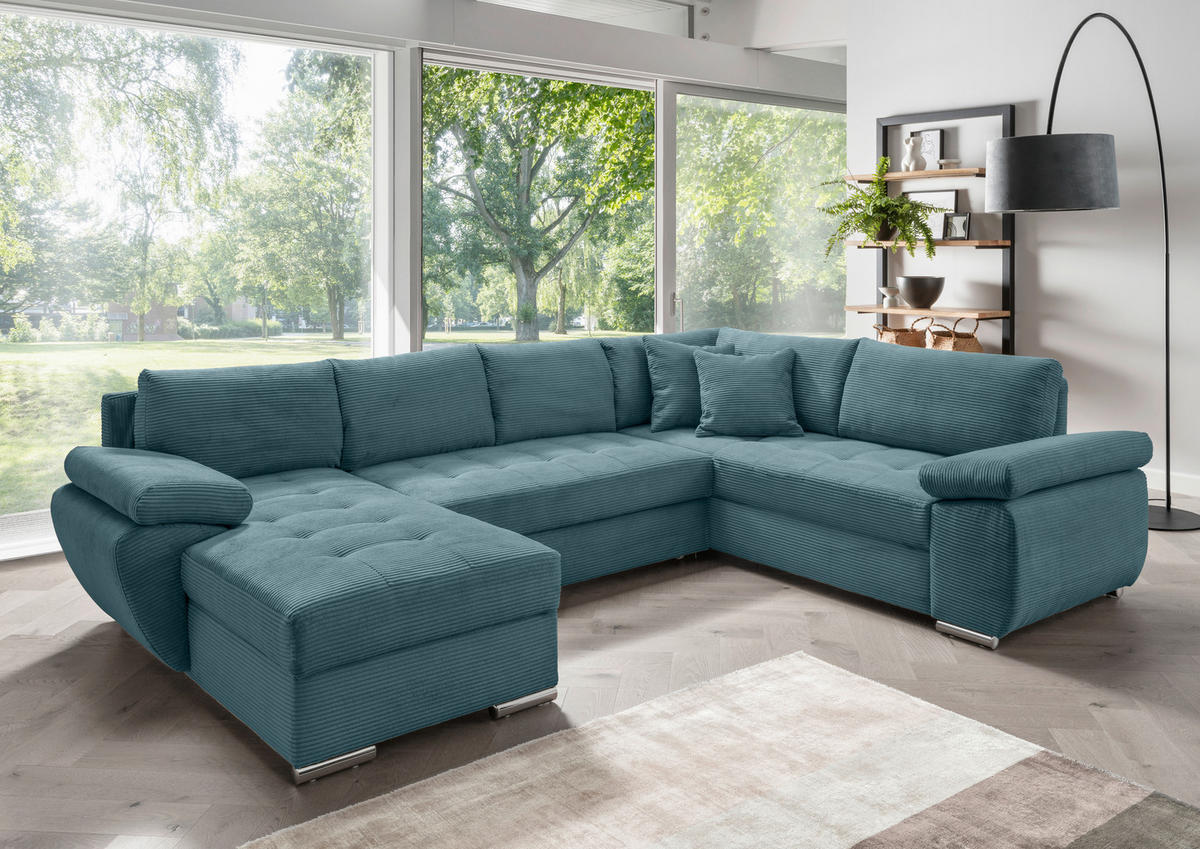 SEDACIA SÚPRAVA, textil, petrolejová - petrolejová/chrómová, Konventionell, kov/textil (157/305/219cm) - Livetastic