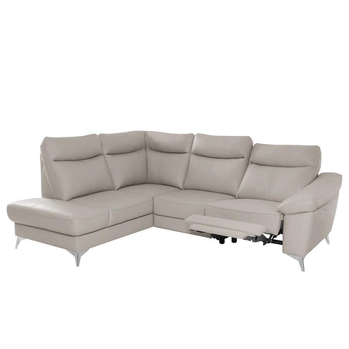 ECKSOFA Platinfarben Echtleder Lederlook  - Platinfarben/Chromfarben, Design, Leder/Textil (194cm) - Livetastic