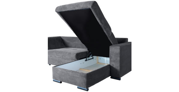 ECKSOFA Dunkelgrau Cord  - Dunkelgrau/Schwarz, KONVENTIONELL, Textil/Metall (258/168cm) - Carryhome