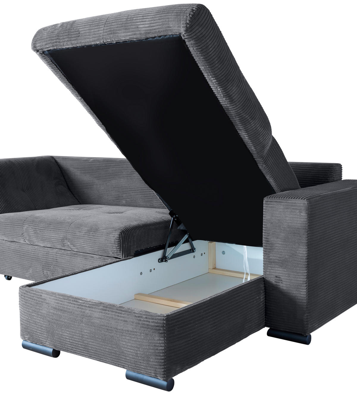 ECKSOFA Dunkelgrau Cord  - Dunkelgrau/Schwarz, KONVENTIONELL, Textil/Metall (258/168cm) - Carryhome