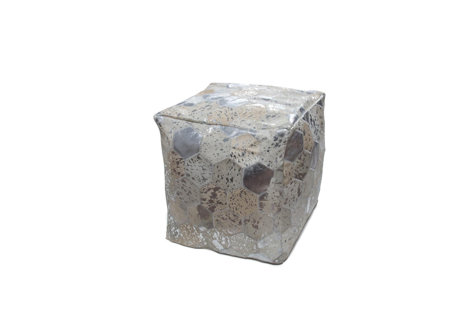 POUF Patchwork 45/45/45 cm  - Silberfarben/Grau, Design, Leder (45/45/45cm) - Kayoom