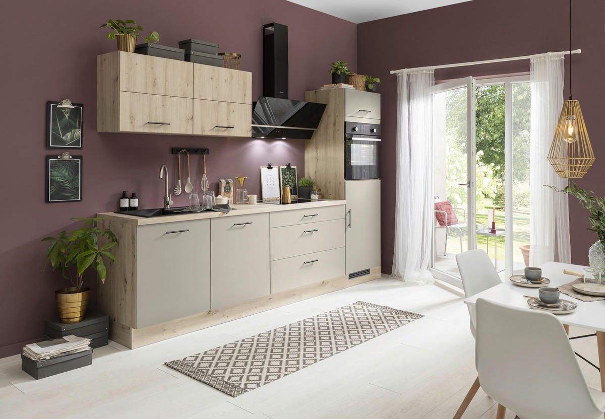 KUHINJSKI BLOK BREZ APARATOV - siva/barve hrasta, Basics, leseni material (280cm) - Venda