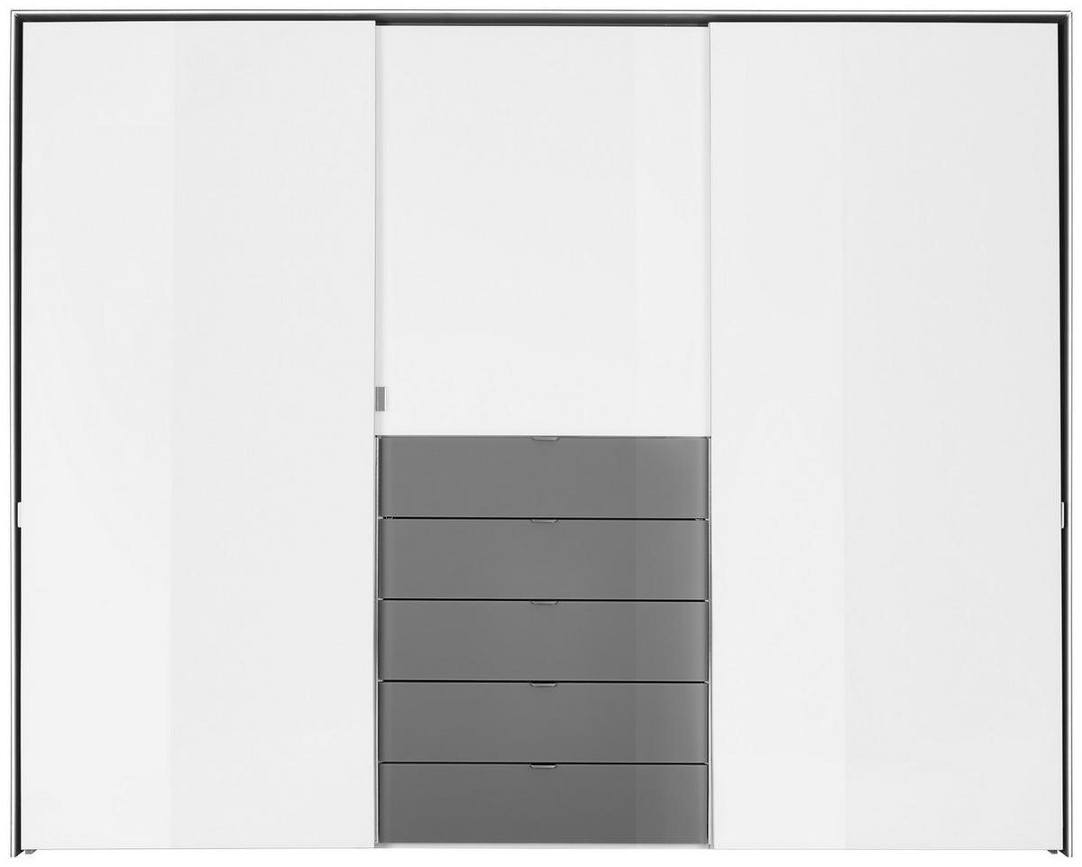 SCHWEBETÜRENSCHRANK in Grau, Weiss  - Chromfarben/Weiss, Design, Glas/Holzwerkstoff (280/222/68cm) - Moderano